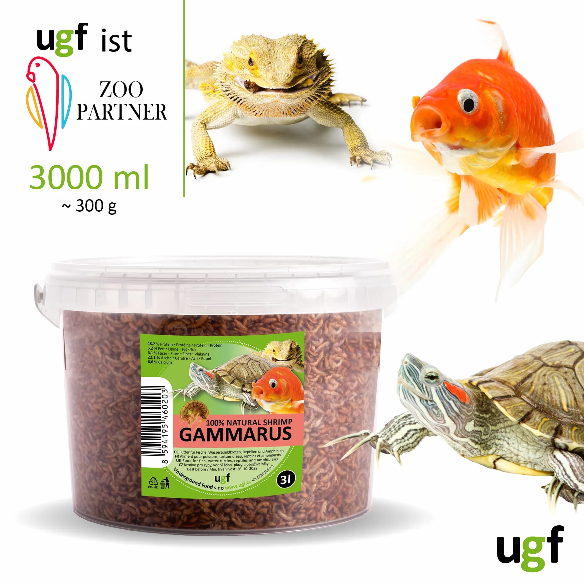 UGF Suszone Krewetki Słodkowodne Gammarus Premium 318 g Pokarm dla Żółwi i Ryb Akwariowych