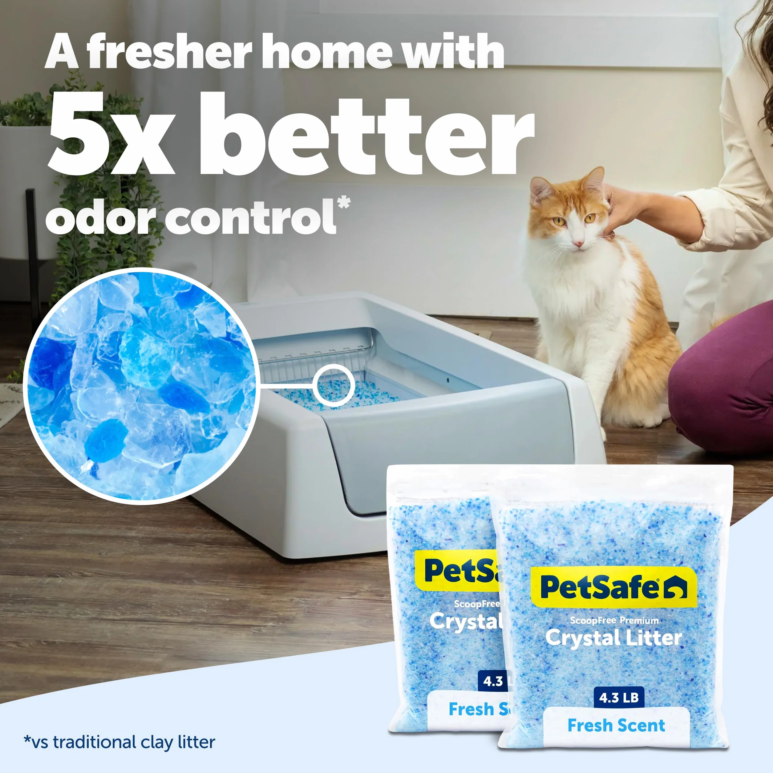 PetSafe ScoopFree Premium Nieklejący Kryształowy Żwirek dla Kotów - Kontrola Zapachu, Niskie Rozprzestrzenianie, Bezpyłowy - Premium Niebieski, 2-Pak