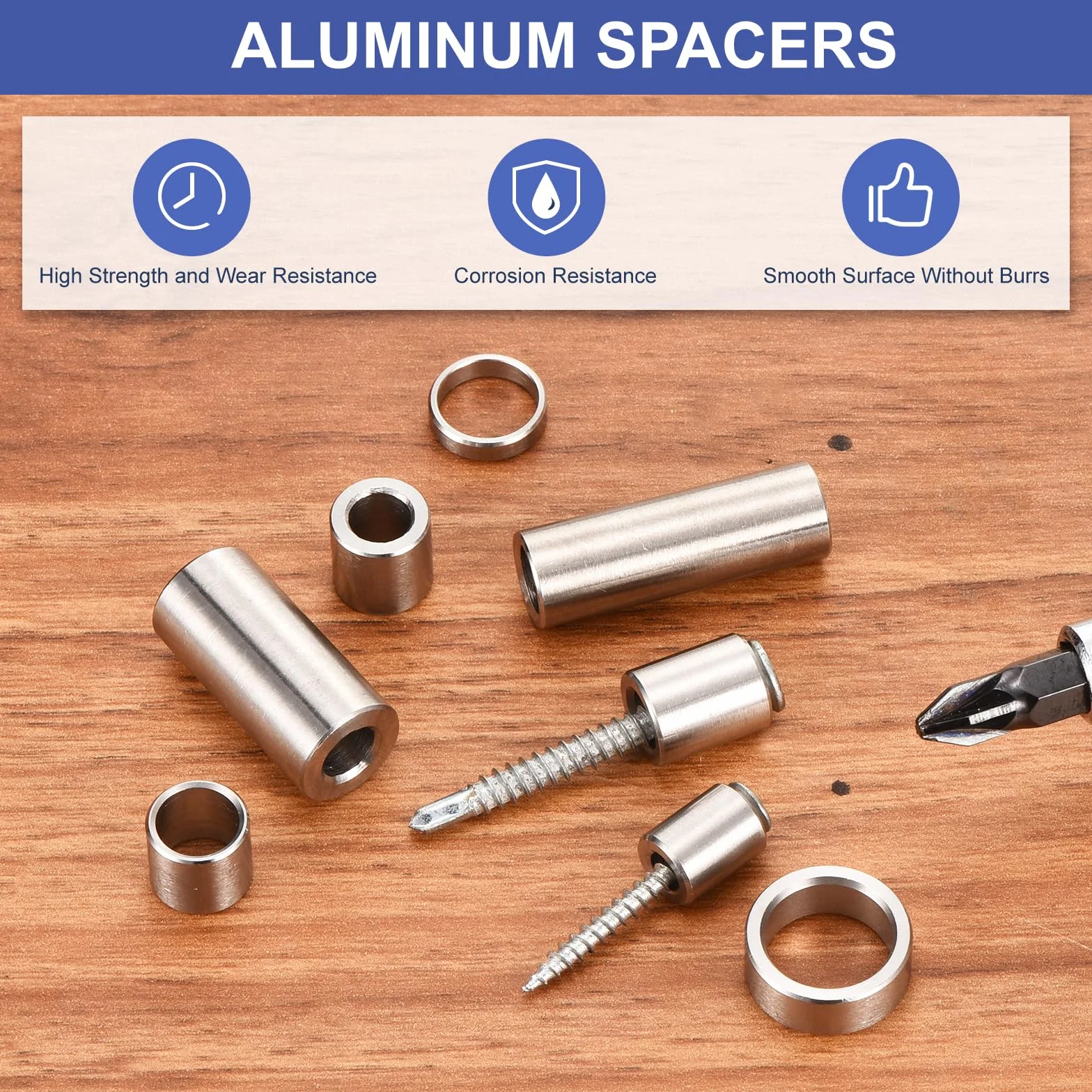 QUARKZMAN 16 szt. aluminiowych elementów dystansowych, 5 mm ID x 8 mm OD x 8 mm długość gładka przekładka bez gwintu gładkie wykończenie okrągły metal, gładka przekładka bez gwintu do śrub M5
