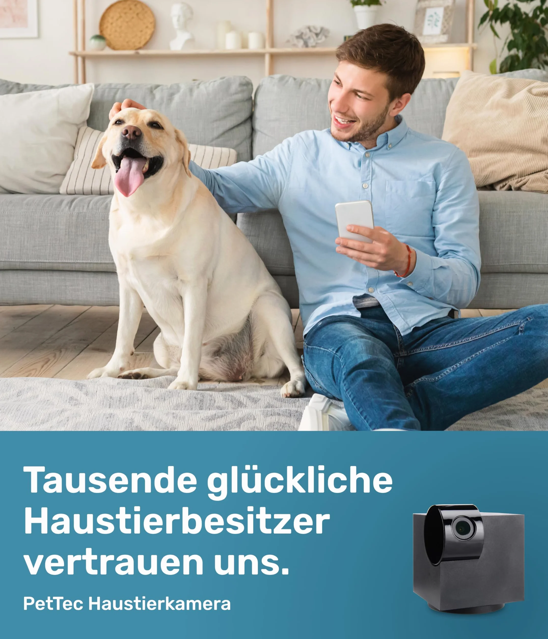 PetTec Cam 360° Dog Camera z aplikacją, WiFi, funkcją głosową i noktowizją do domu - Pet Security Camera Full HD - Kamera dla zwierząt domowych dla psów i kotów, kamera dla zwierząt domowych