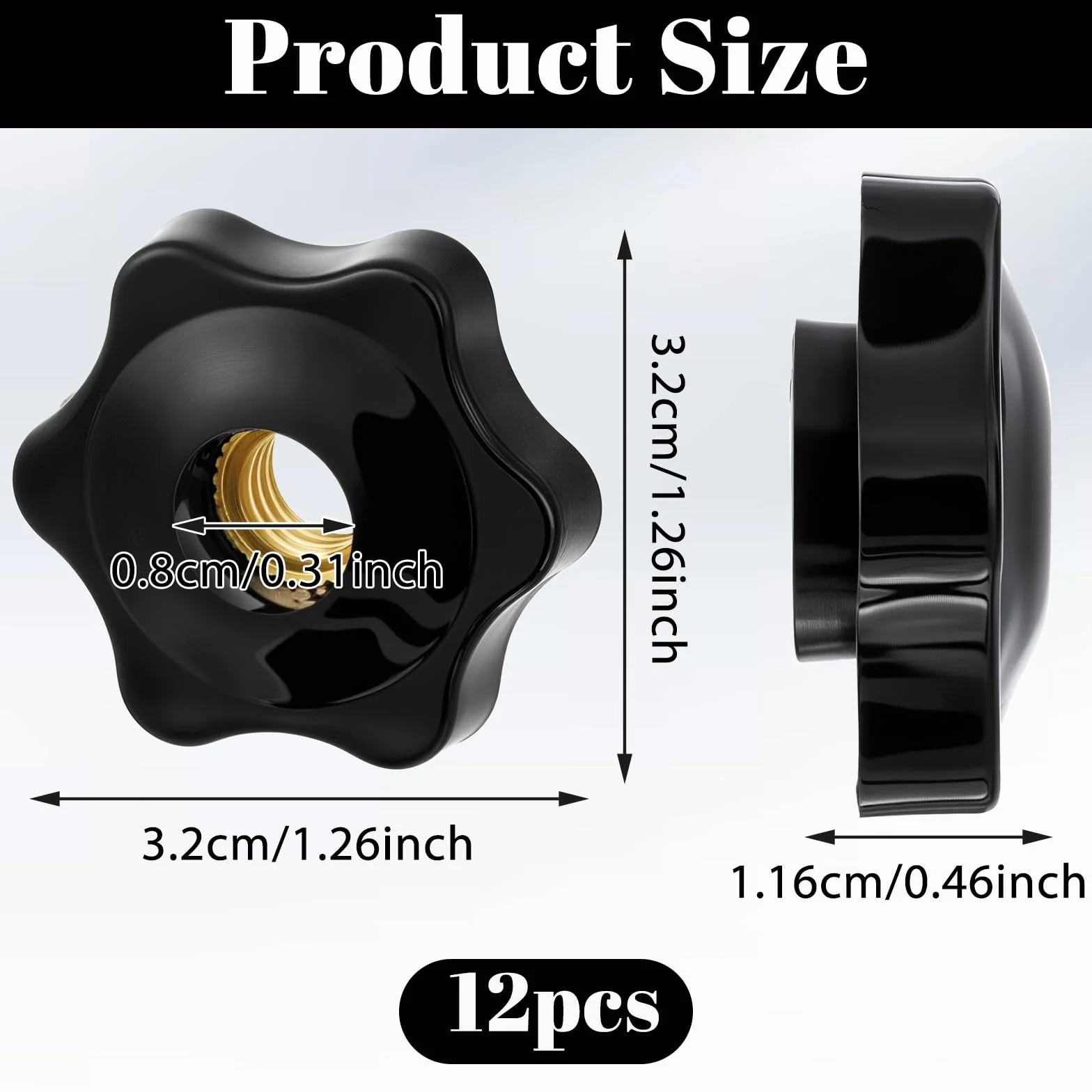 Giantree 12 sztuk nakrętek M8, śrub z uchwytom gwiazdowym, gałka napinająca radialnie, średnica 32 mm, do maszyn, mebli, obrabiarek, sprzętu