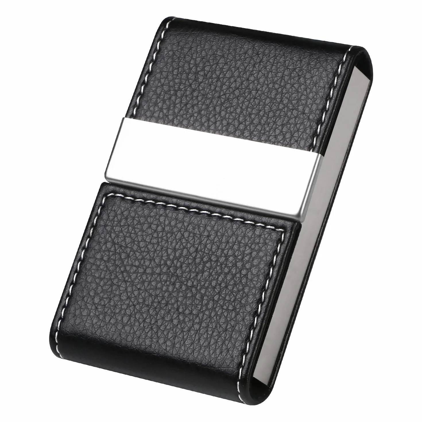 flintronic Etui na wizytówki, etui na karty kredytowe ze skóry PU, smukłe etui na dowód osobisty ze stali nierdzewnej dla mężczyzn/kobiet, podwójnie otwierana klamra magnetyczna, utrzymuje wizytówki w