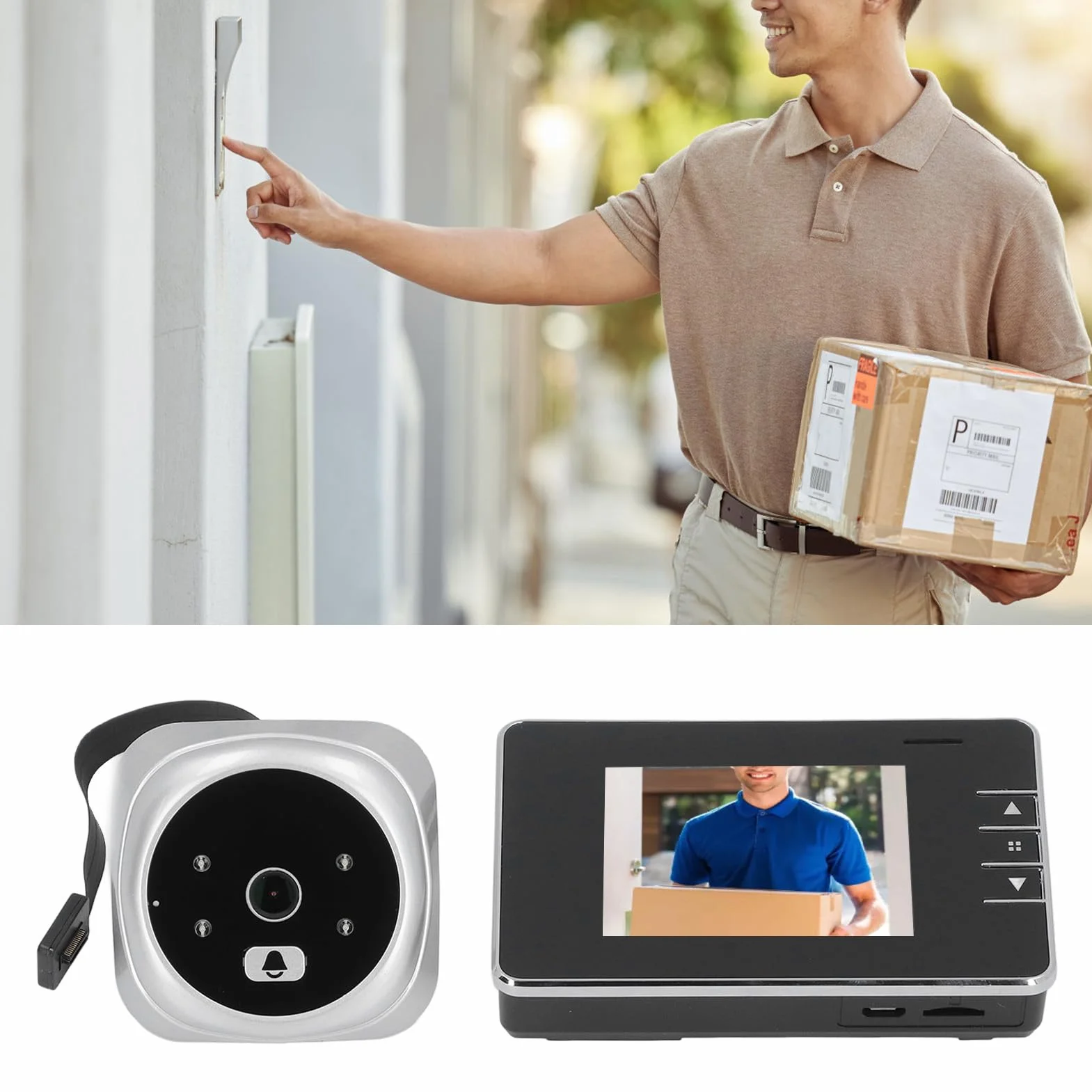 Cyfrowy Wizjer do Drzwi, Elektroniczna Kamera z Wizjerem z Ekranem LCD, Noktowizor, Szeroki Kąt 120°, Dwukierunkowe Rozmowy, Inteligentny Dzwonek Wideo do Mieszkania, Domu