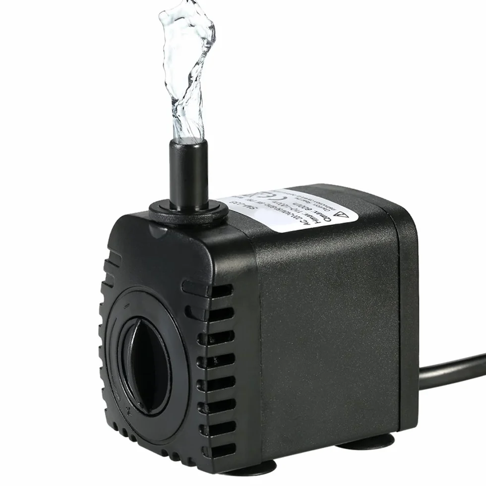 Decdeal Zatapialna pompa wodna 600L/H 8 W do akwarium fontann stołowych, stawów, ogrodów wodnych i systemów hydroponicznych z 2 dyszami AC220-240V