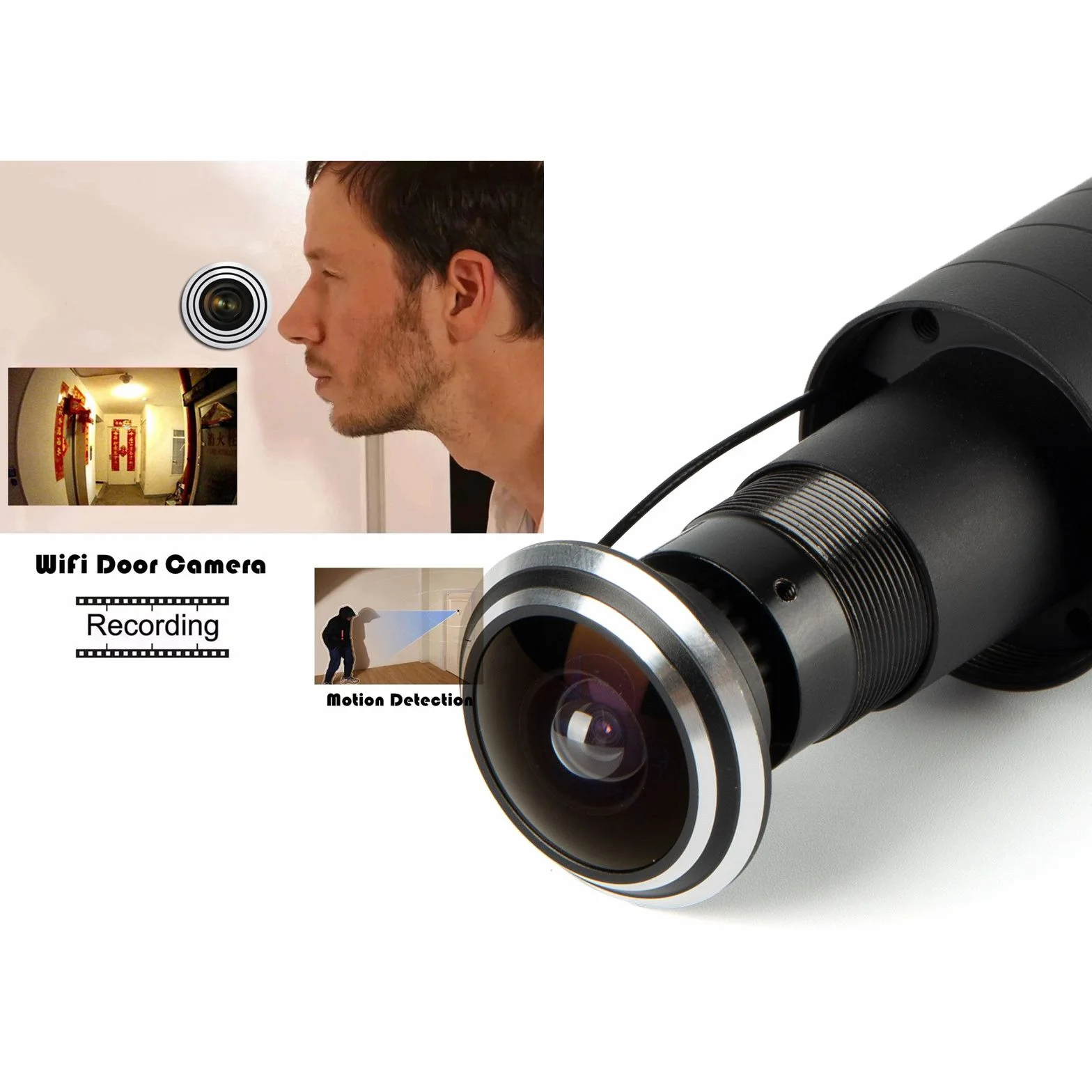 Syuantech Szerokokątna kamera CCTV 1080p 180 stopni z otworem na drzwi - Mini wizjer - WiFi Connect V380 Pro App (obiektyw rybie oko 1,78 mm)