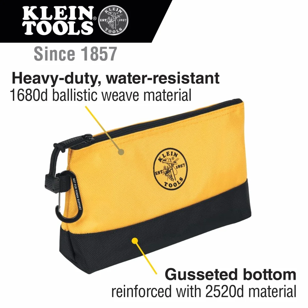 Klein Tools 55569 stojąca torba na narzędzia z zamkiem błyskawicznym z karabińczykami, wzmocnione dno klinowe, wodoodporna 1680d, wiele rozmiarów, 5-pak