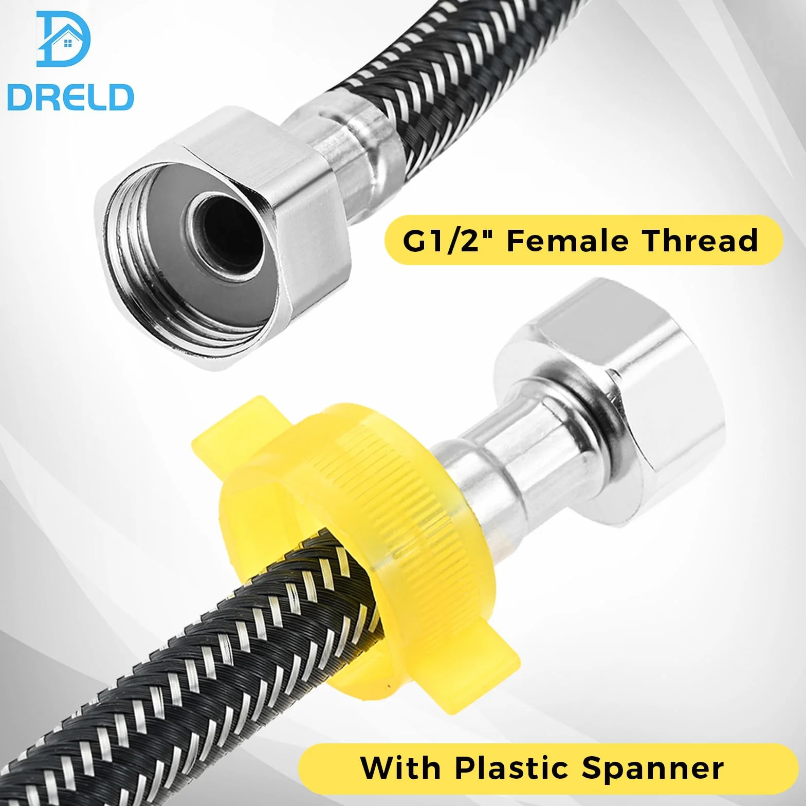 DRELD 1 sztuka Flex wąż do armatury, wąż przyłączeniowy ze stali nierdzewnej G1/2" x G1/2", wąż pancerny, kran, oplot prysznicowy elastyczny wąż do kranu, bateria mieszakowa (120 cm)