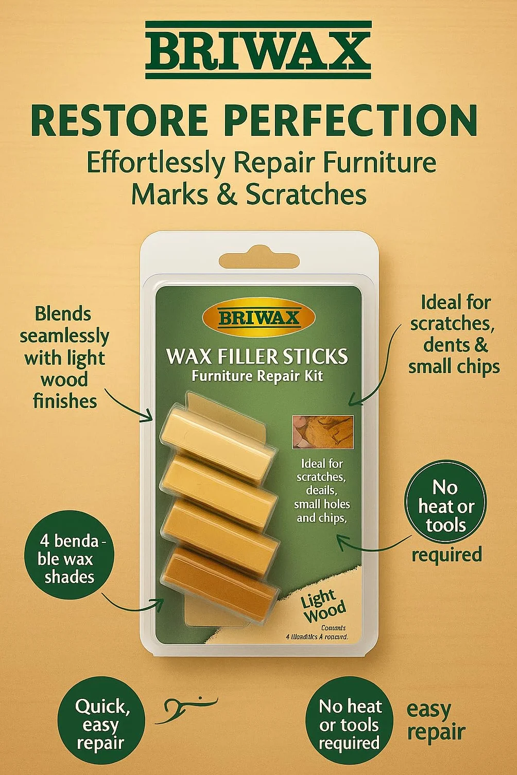 Briwax Wax Filler Sticks BWSWSLGT Wosk, Wielokolorowy, 4 x 40 ml