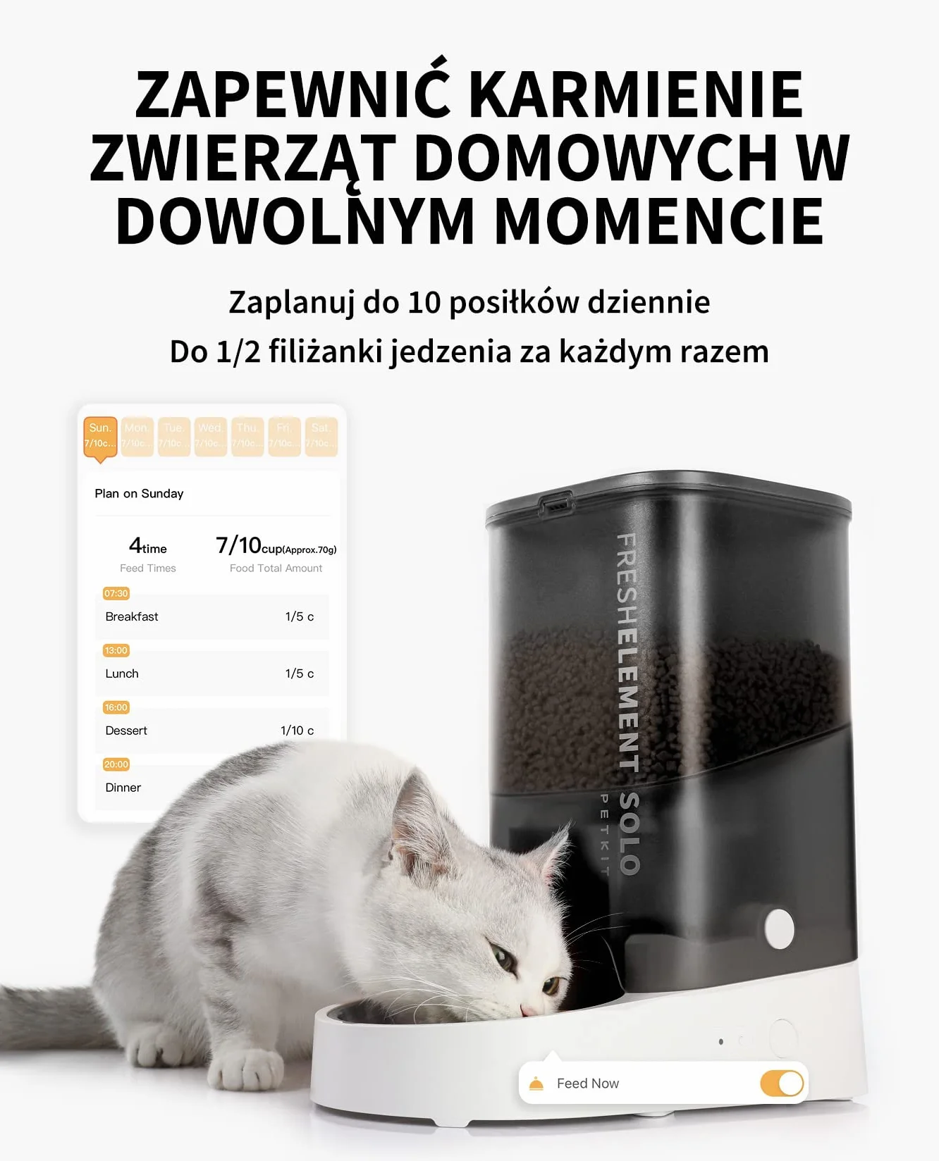 PETKIT Automatyczny Dozownik Karmy dla Kotów i Psów, 2.4G WiFi, 3L Automatyczny Podajnik Karmy dla Kotów, Kontrola APP, 1-10 Posiłków, Miska ze Stali Nierdzewnej, Kabel USB (Mlecznobiały)