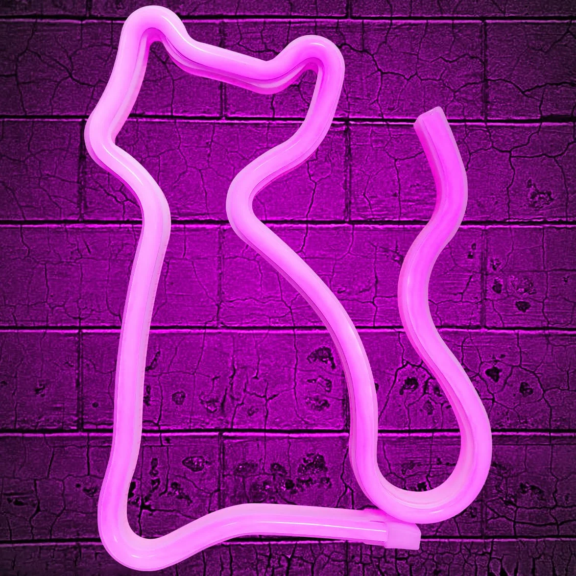 Neonowy znak świetlny z kotem, zasilany baterią USB lub 3 AA neonowy znak, światło LED, artystyczna dekoracja ścienna do sypialni, pokoju, dekoracja ścienna, bar, impreza, Boże Narodzenie