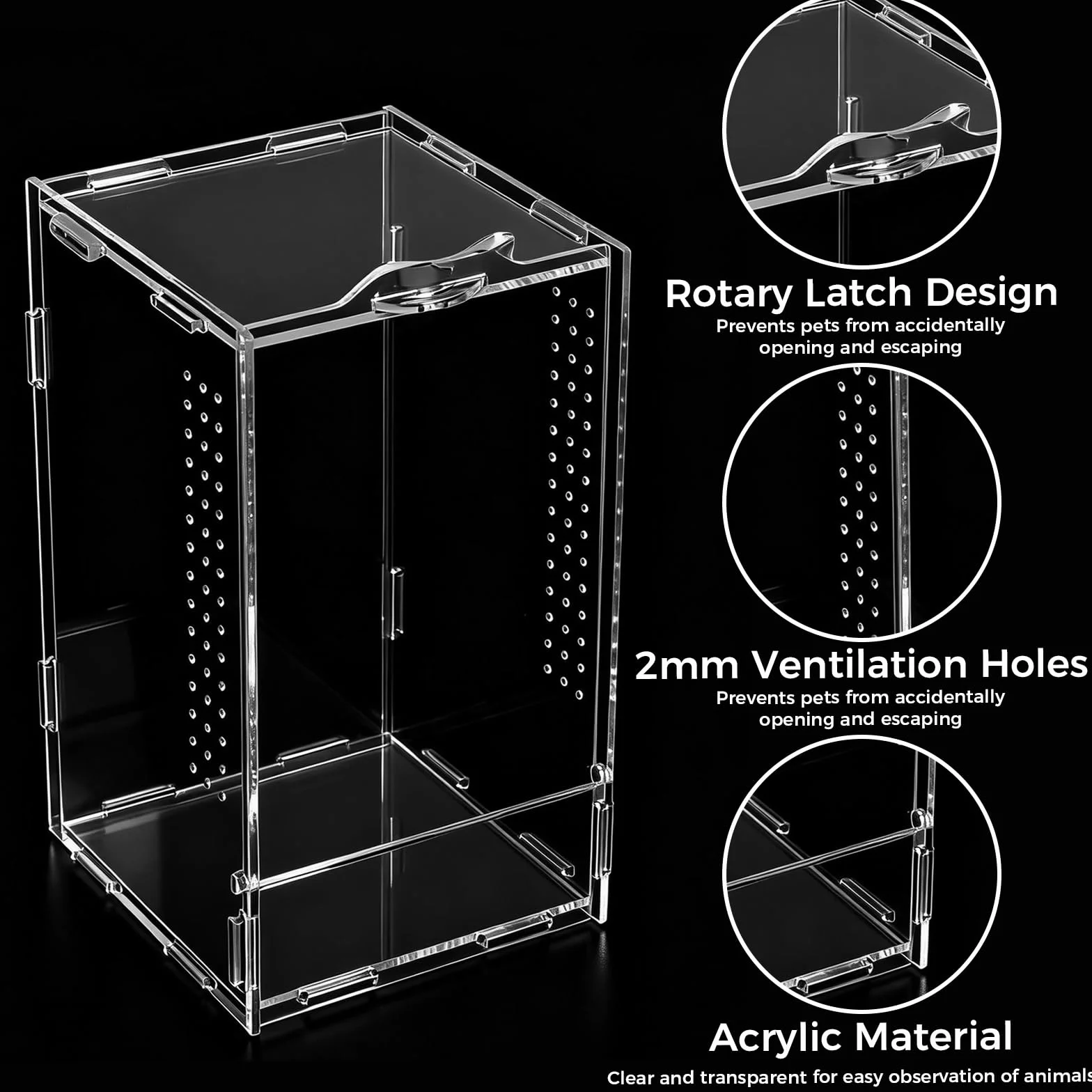12 × 12 × 20 cm gady, terrarium akrylowe, przezroczyste 360°, mini terrarium, faunarium, terraria dla gadów i płazów, do hodowli, przechowywania i obserwacji