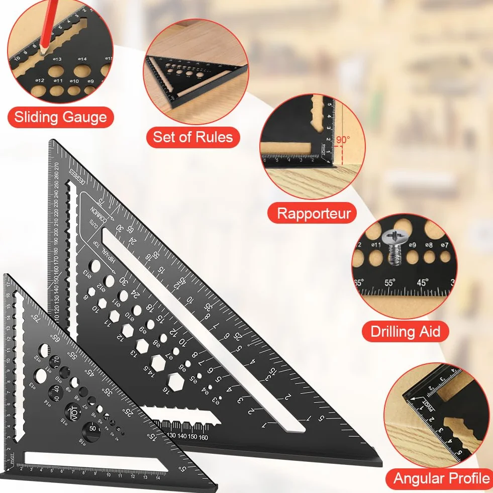 flintronic Zestaw kątowników ciesielskich, kątownik aluminiowy do precyzyjnego naciągania i rysowania (18 cm + 30 cm)