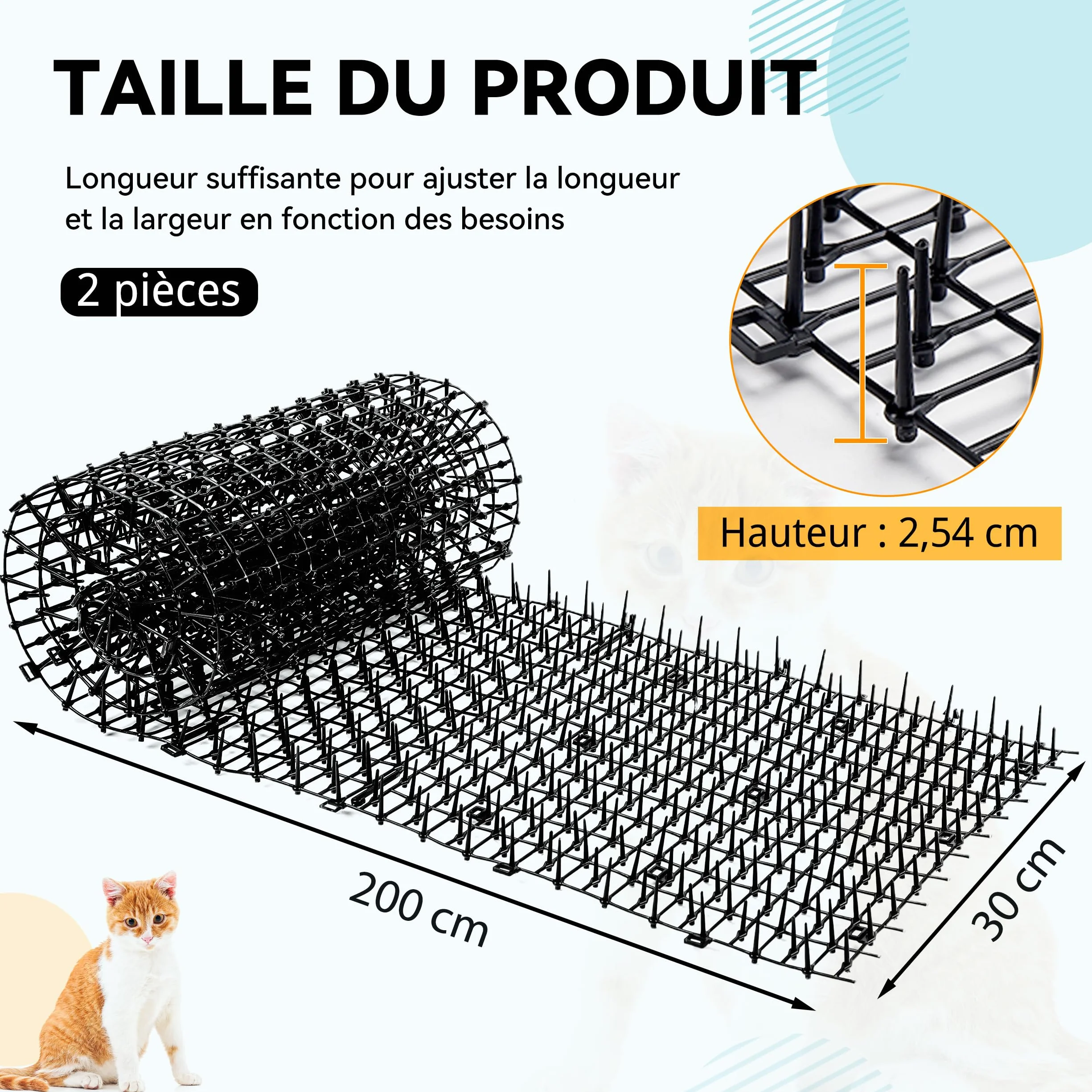 2 sztuki 30 x 200 cm Kratka z kolcami Przeciw kotom, kratka dla kotów, mata przeciwko kotom, ochrona przed kotami w ogrodzie, anty-kotowy odstraszacz dla ogrodu