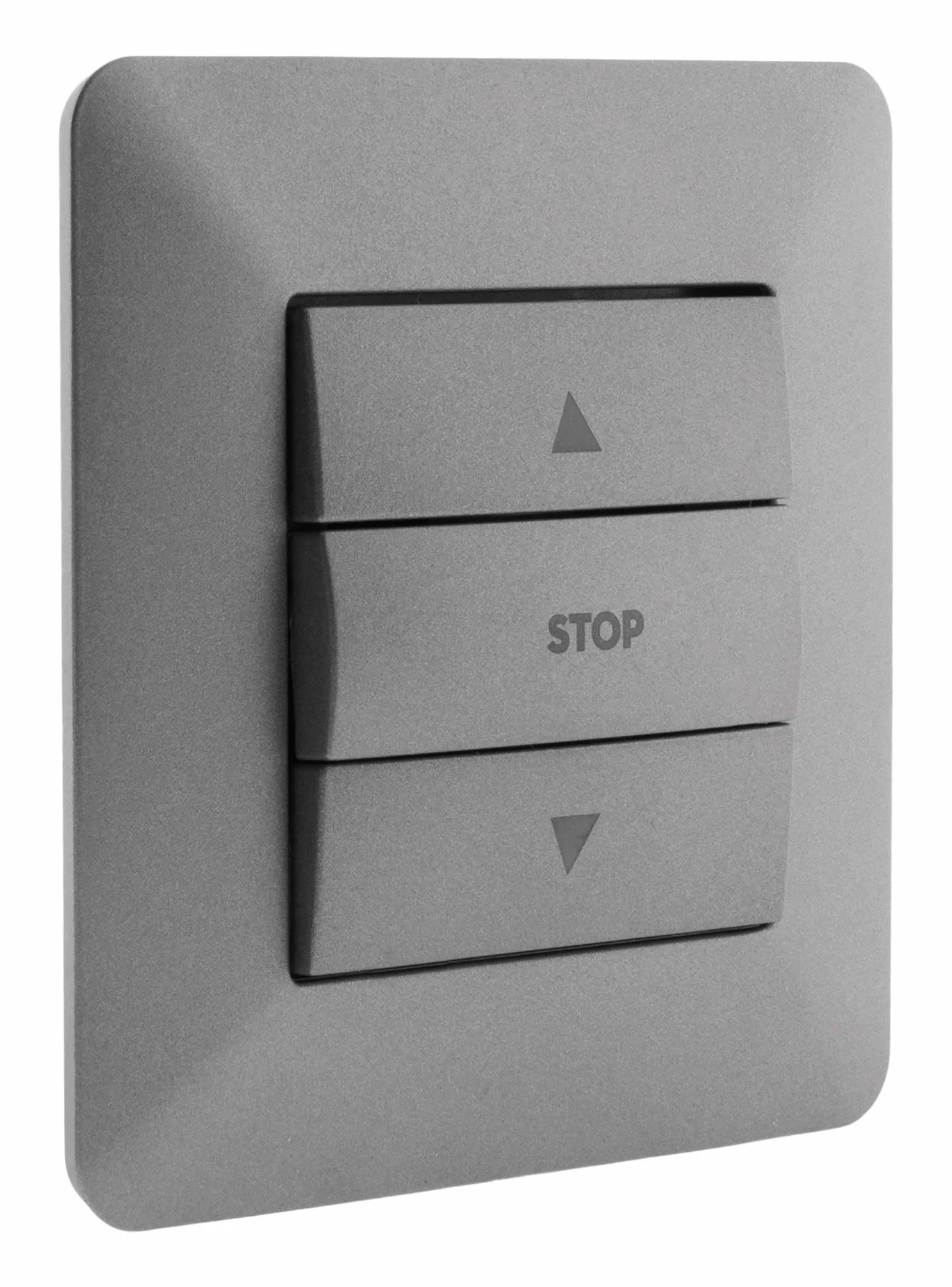 Zenitech - Przełącznik Roletowy Titanium - Matowe Wykończenie - 3 Przyciski Góra/Stop/Dół - Automatyczne Zaciski - Wspornik na Zatrzask - Płytka 86x86 mm - Kompatybilność z Puszką Podtynkową