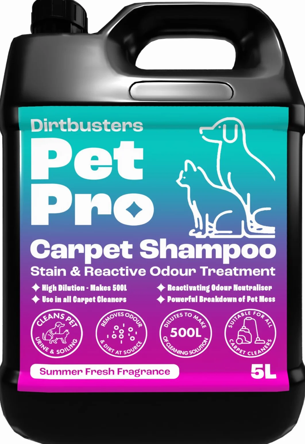 Dirtbusters Pet Pro Szampon do czyszczenia dywanów, głębokie czyszczenie, środek do usuwania plam z neutralizatorem zapachów, do usuwania moczu psa i kota, roztwór do czyszczenia dywanów do szamponów,