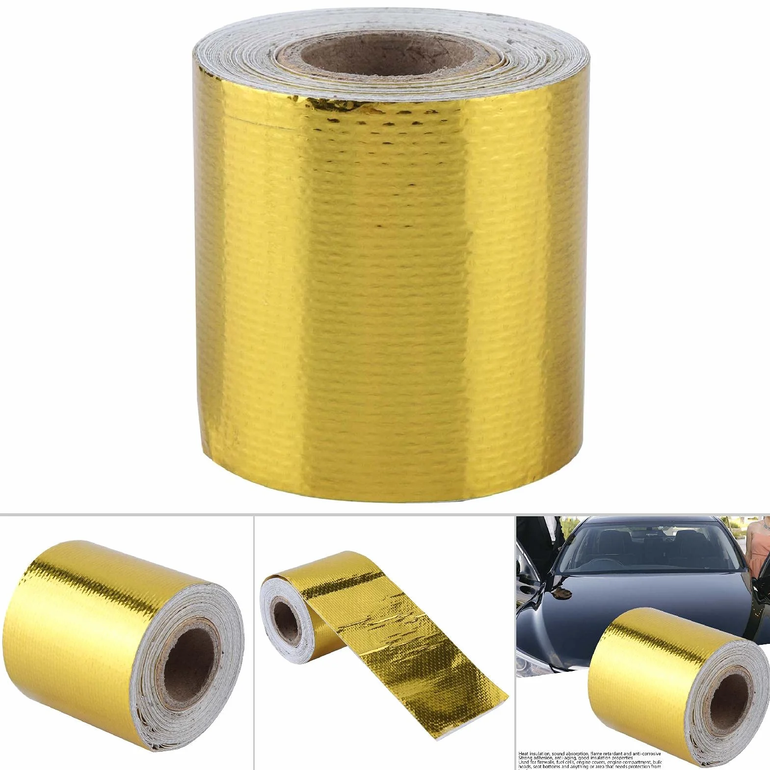 Aluminiowa taśma klejąca do pakowania, 5 M x 5 cm taśma do pakowania odblaskowa folia aluminiowa klej samochodowy do samoprzylepnej obudowy termicznej, złota taśma (złota 5 m x 5 cm) taśma termiczna