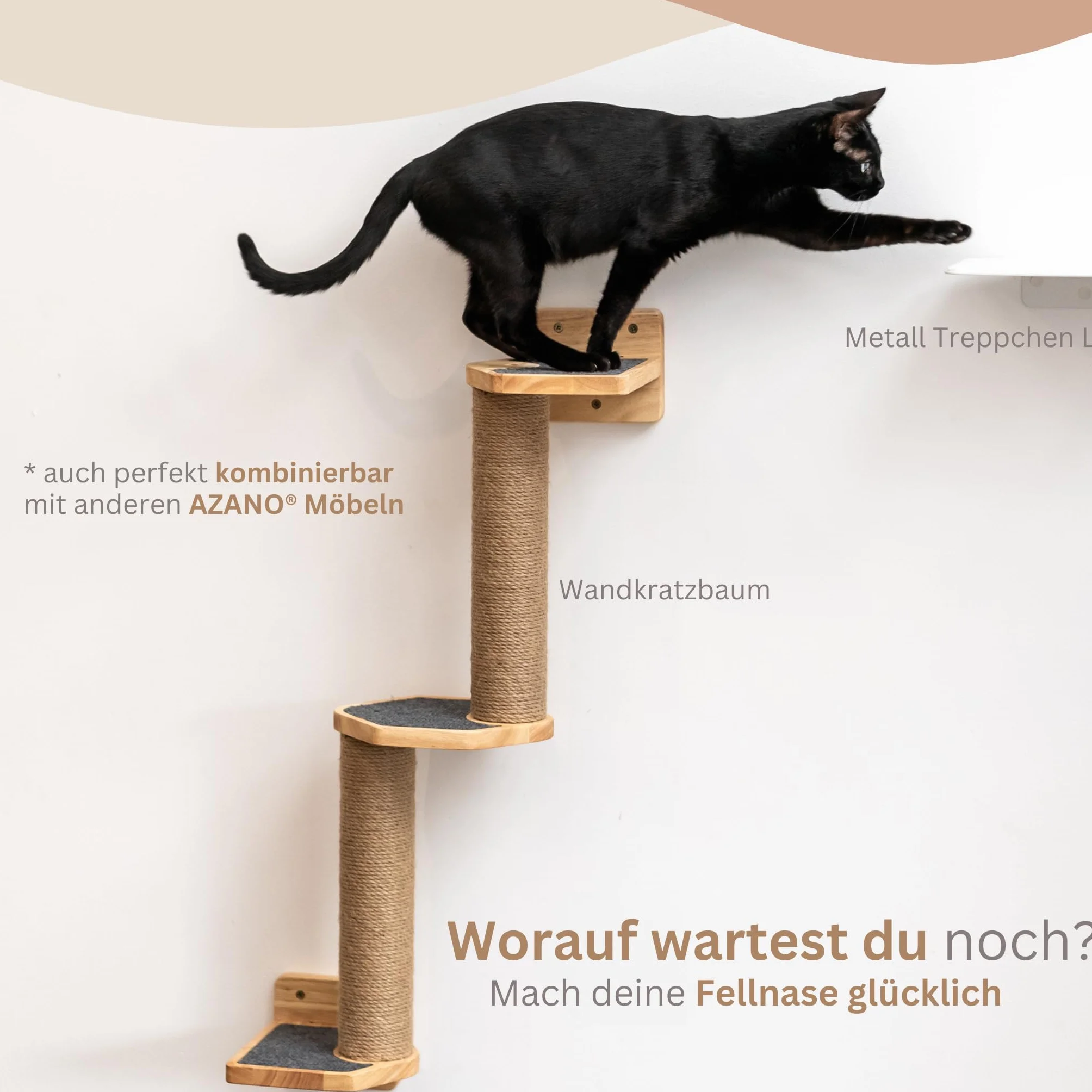 AZANO® Schody dla kota, zestaw 3 sztuk, ścianka do wspinaczki dla kotów, drabinka dla kota [nowoczesne wzornictwo z drewna], ściana schodowa dla kota, drabinka dla kotów, meble do wspinaczki, rozmiar