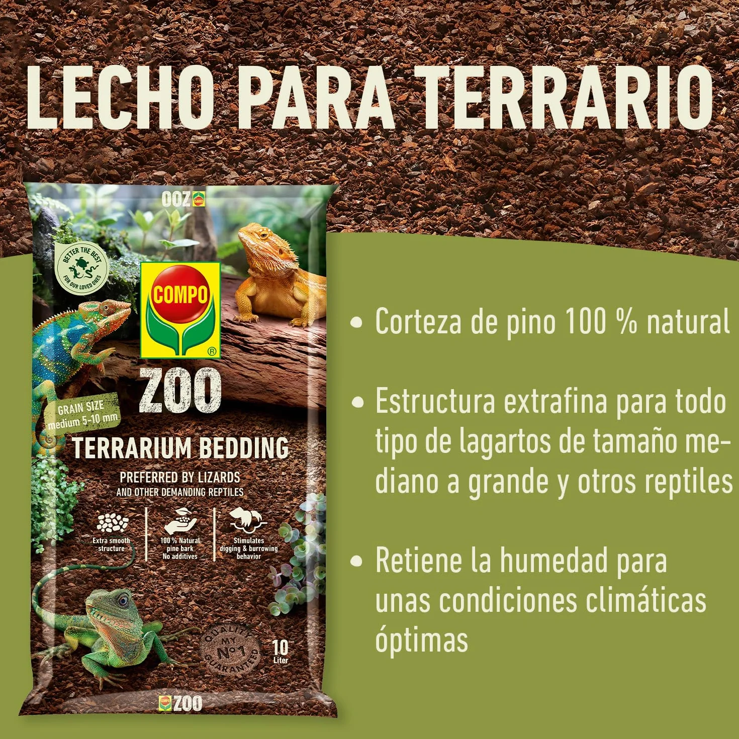 COMPO Zoo podłoże do terrariów dla jaszczurek i innych wymagających gadów, średnia ziarnistość 5-10 mm