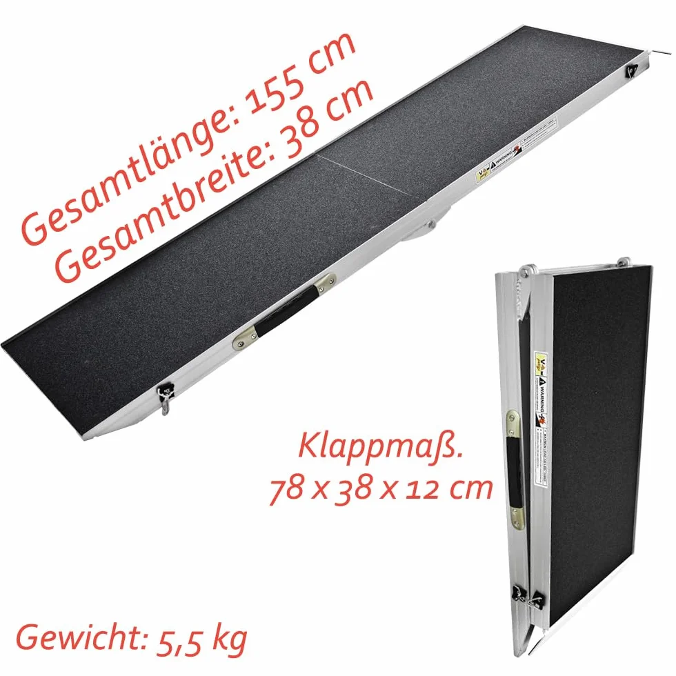 Petigi Rampa do samochodu, bagażnika, schodów, do wyboru długości 155 cm, obciążenie do 150 kg, składana z aluminium