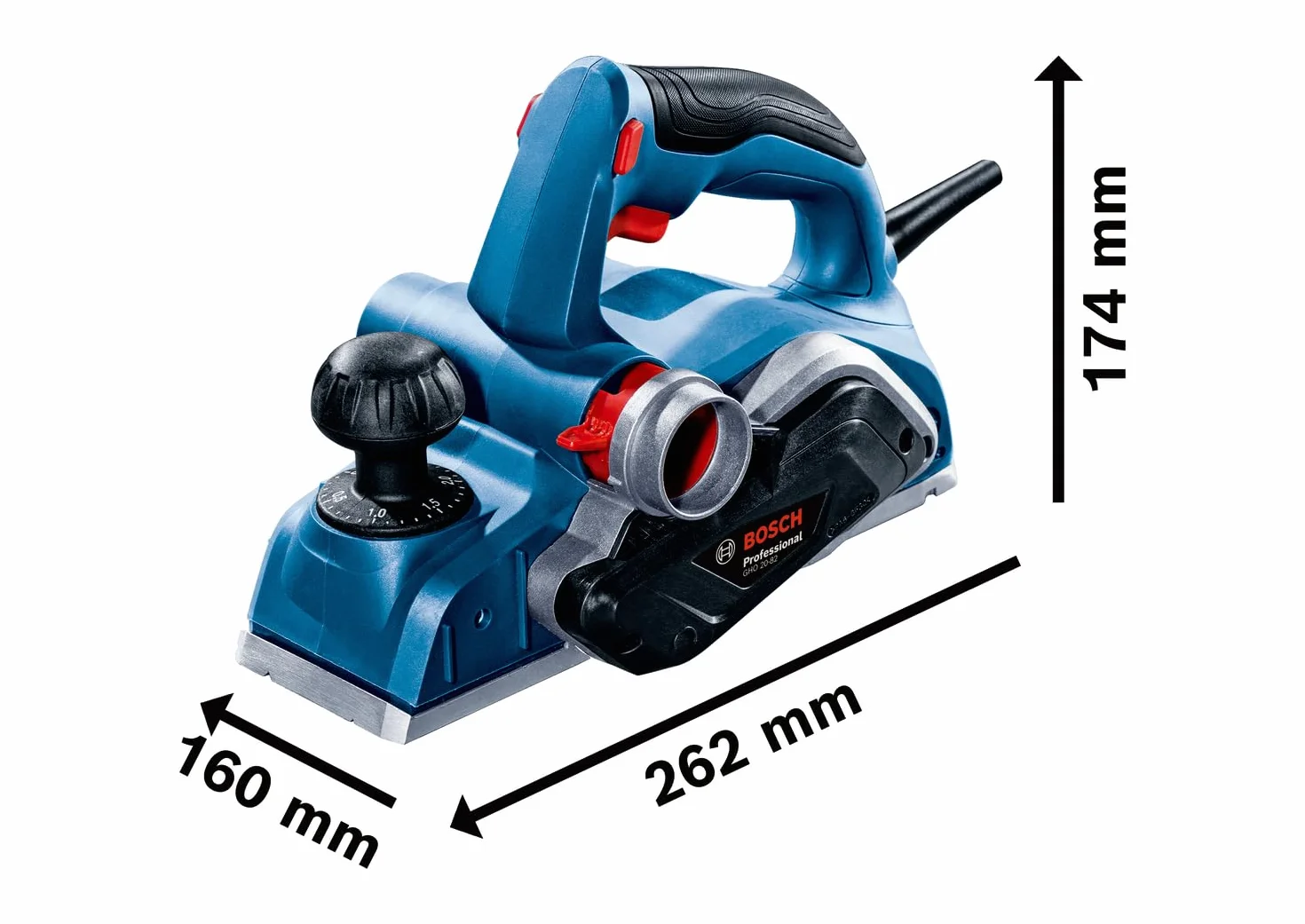 Bosch Professional Przenośny strug GHO 20-82 (moc 700 W, możliwość obsługi prawą i lewą ręką, klucz montażowy, prowadnica równoległa, worek na pył)