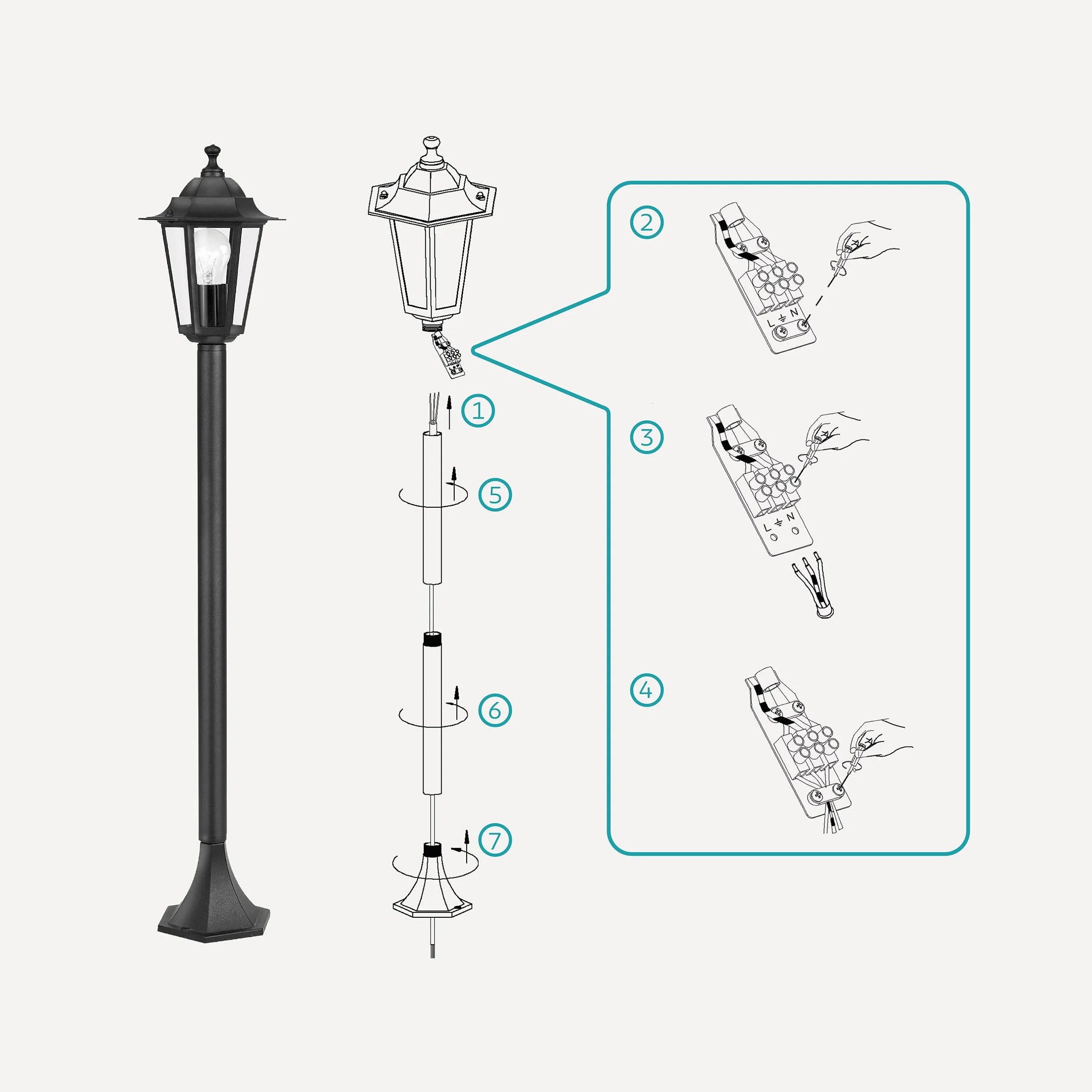 EGLO Zewnętrzna lampa stojąca Laterna 4, 1-punktowa światło światło z odlewu aluminiowego w kolorze czarnym i przezroczystym szkłem oprawka E27 IP44