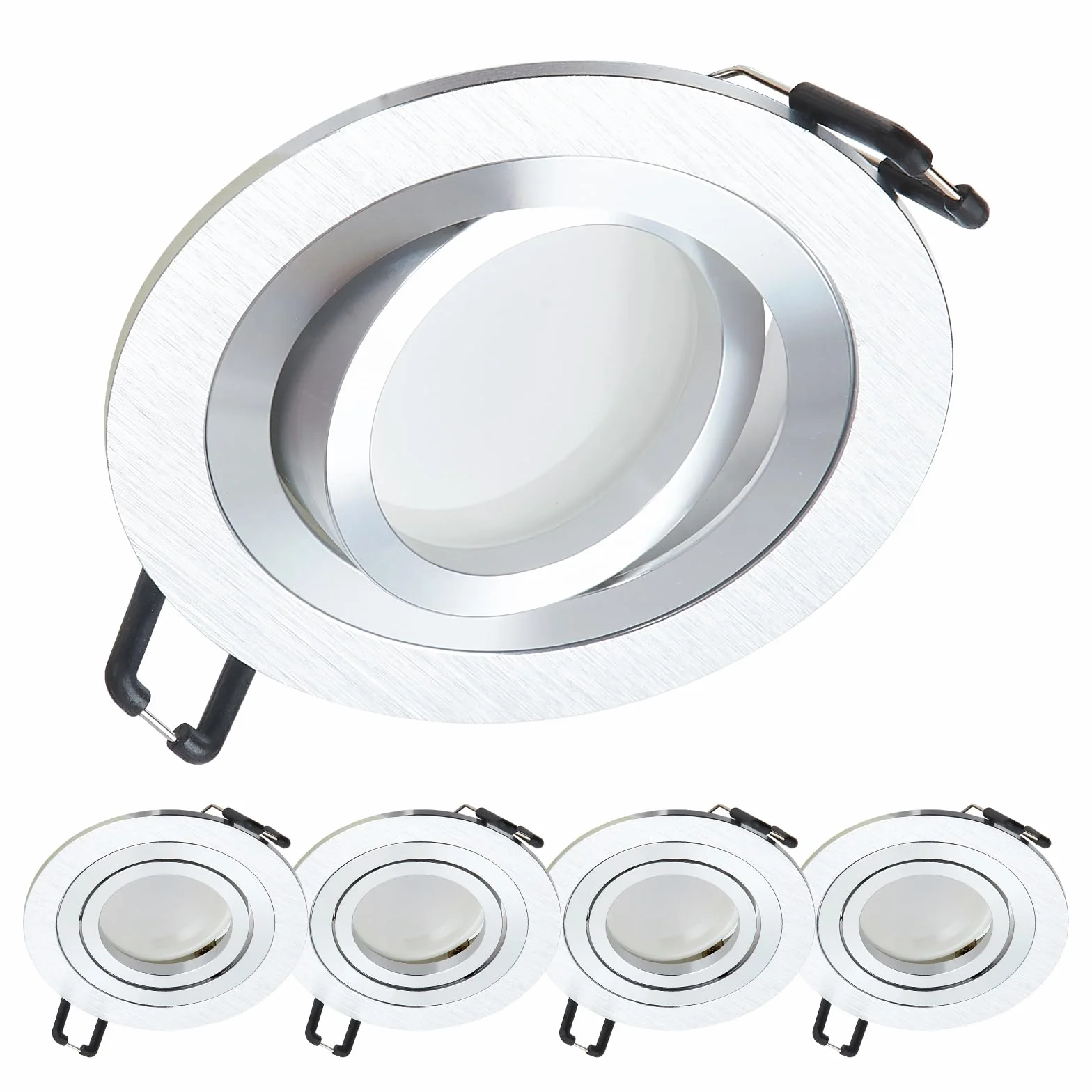 Zestaw 5 Reflektorów LED do Zabudowy Srebrnych Szczotkowanych Okrągłych, 5 x 5 W, 3000 K Ciepła Biel, 230 V Ściemniana GU10, Moduł LED, Lampa