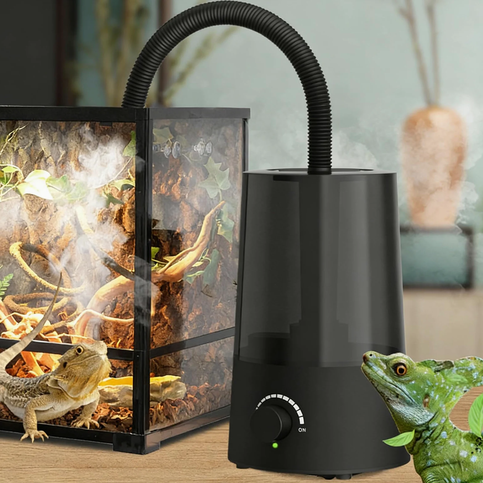 Zamgławiacz dla Gadów 2.5L Pojemnik, Automatyczne Wyłączanie w Terrarium | Nawilżacz z Funkcją Mgły do Terrarium do terrarium i wiwarium, kameleony, gekony, żaby, węże,
