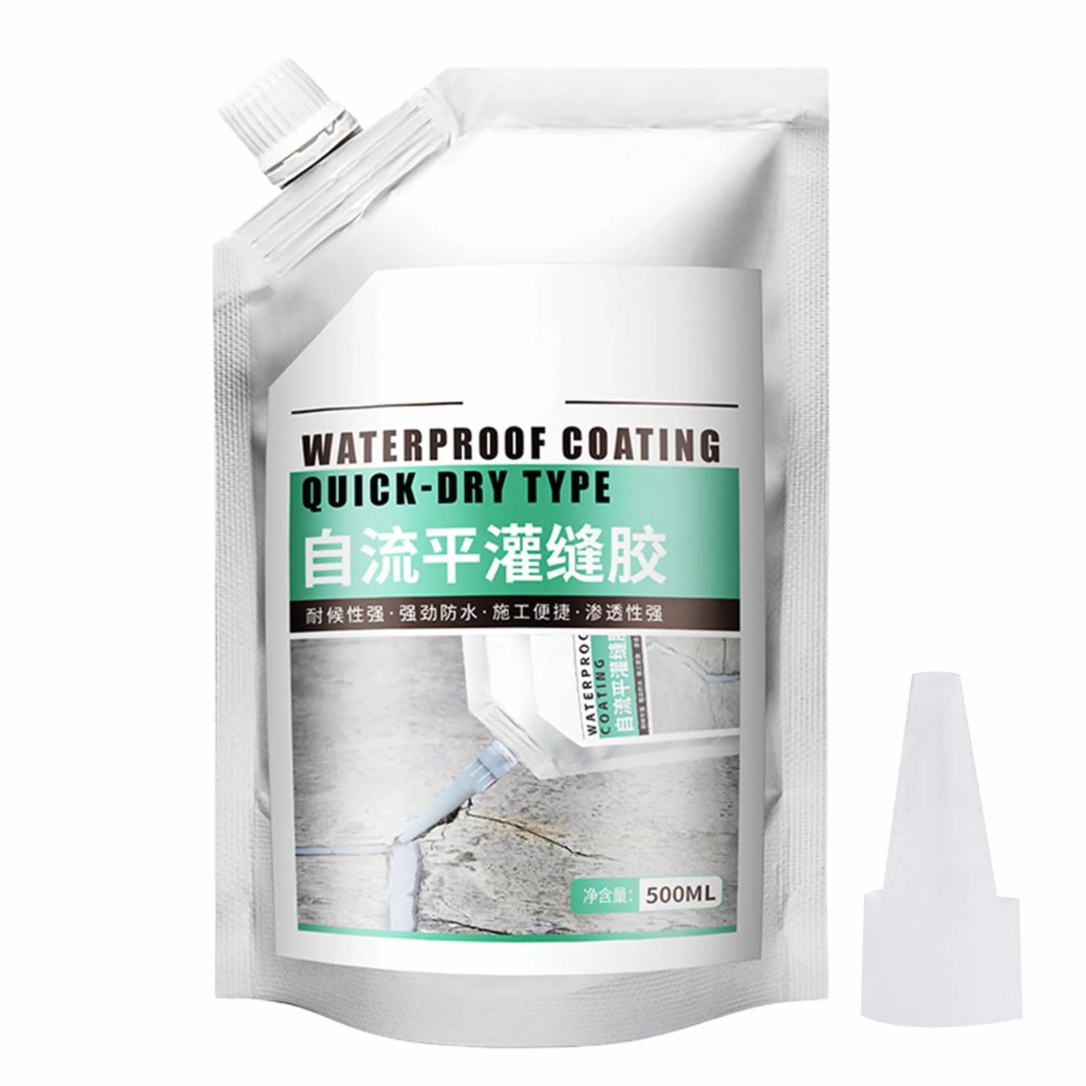 Waterproof Sealant, Concrete Crack Filler, 500ml High-Strength Grouting Repair Adhesive for Walls, Floors, Roofs, Exterior Interior, Brick, Wood, Stone, 1-3 Days Curing Time