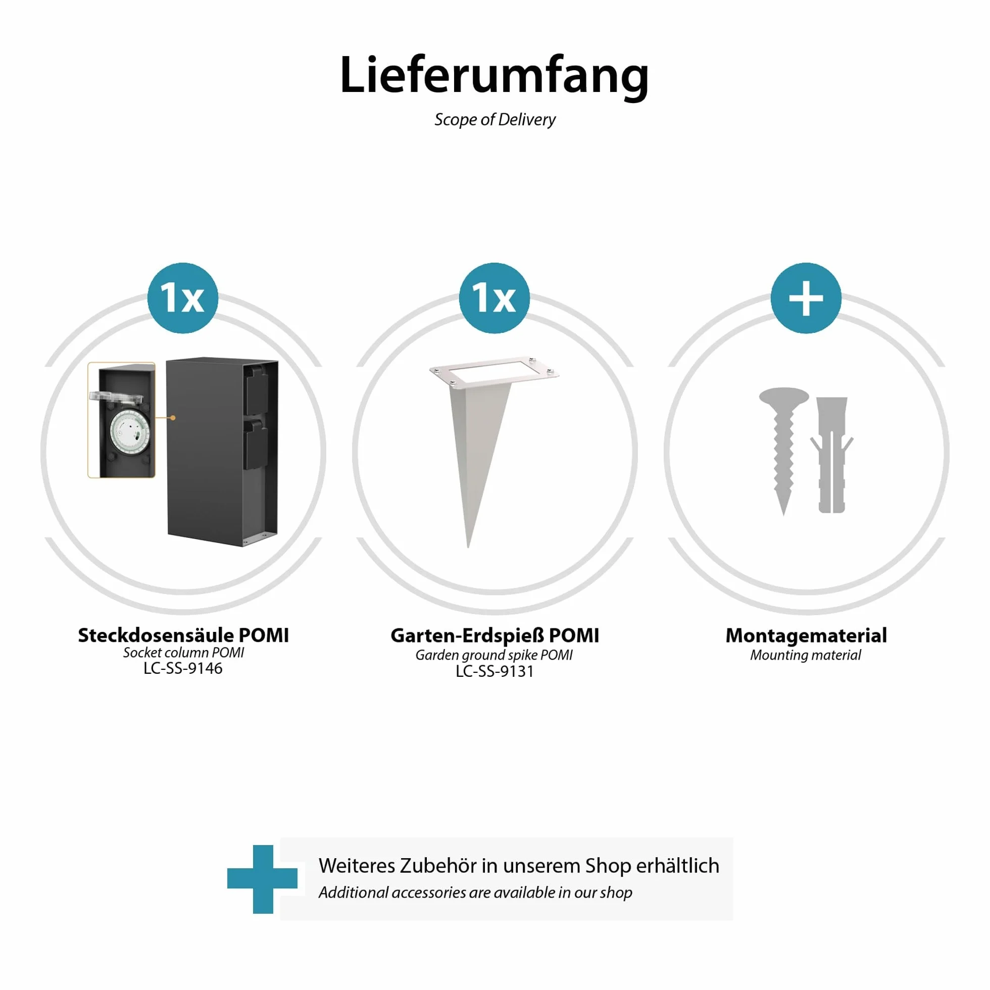 ledscom.de Kolumna gniazda ogrodowego POMI z kolcem uziemiającym na zewnątrz, IP44, wyłącznik czasowy/czasowy, 2-krotny, antracyt, kątowy, 23cm