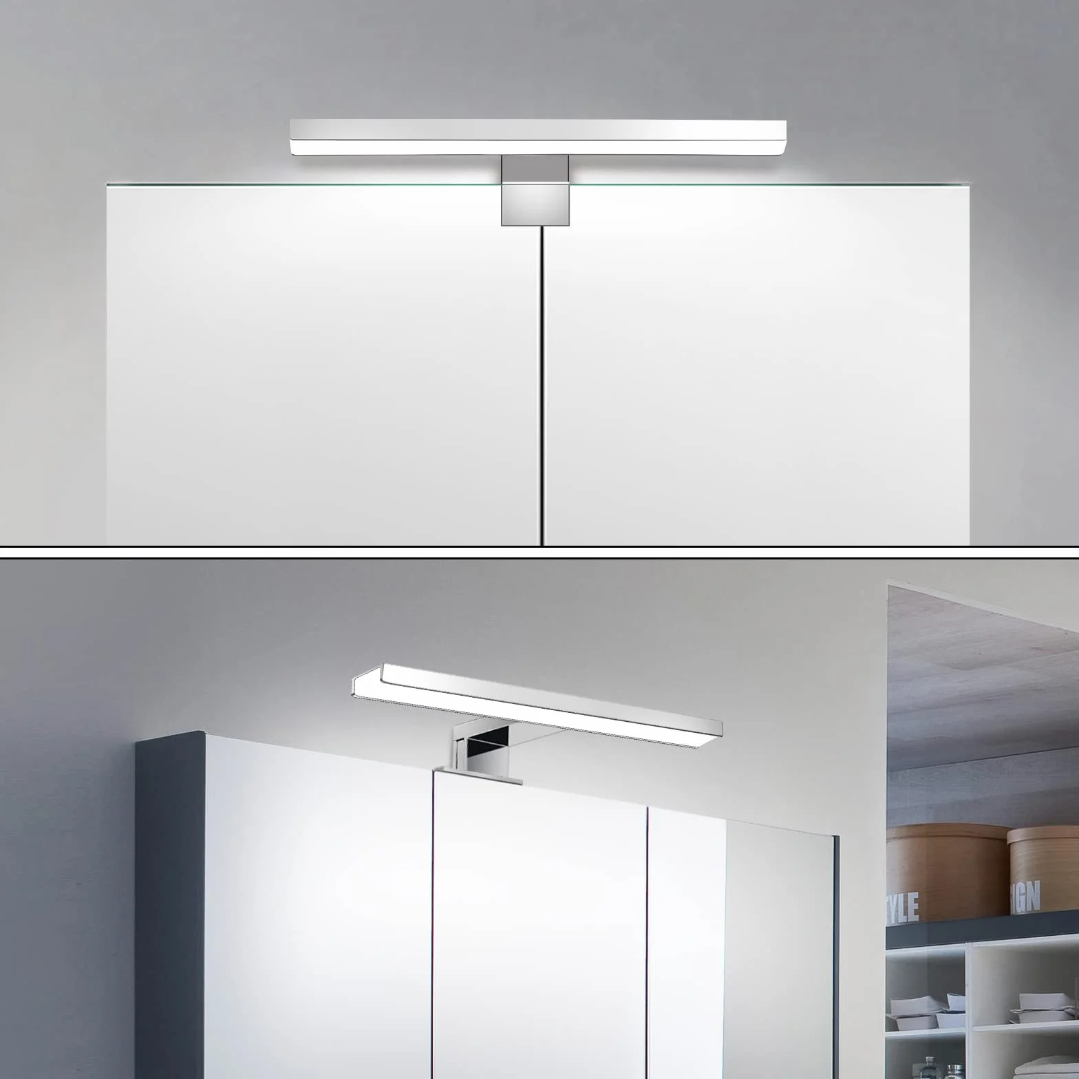 ERWEY Lampa łazienkowa LED 2 w 1, IP44, oświetlenie lustra, 30 cm, zimna biel, światło do makijażu, łazienka, 230 V, lampa szafkowa, szafka z lustrem, lampa natynkowa, oświetlenie szafki łazienkowej