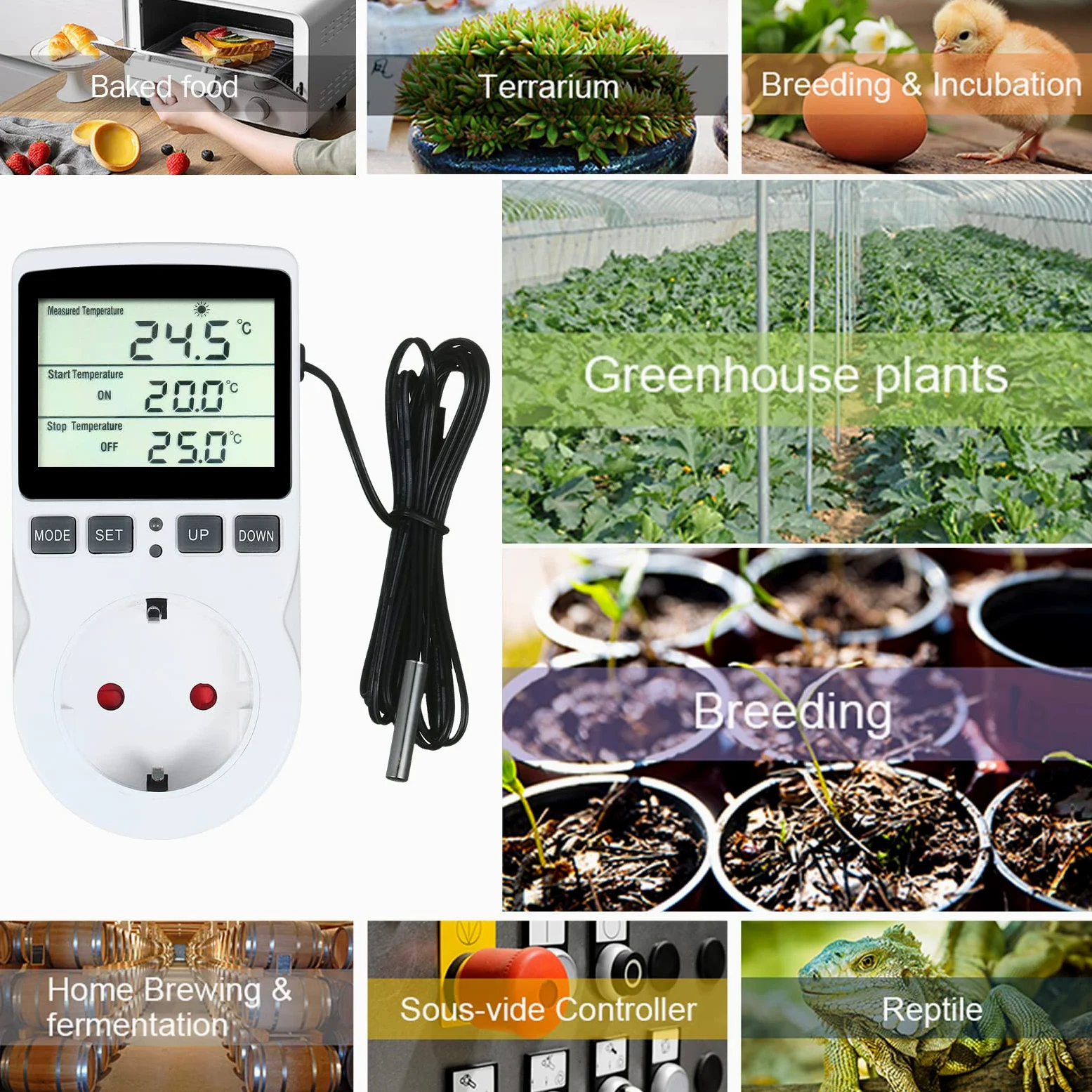 Weytoll Cyfrowy regulator temperatury 220 V LCD do szklarni akwarium terrarium