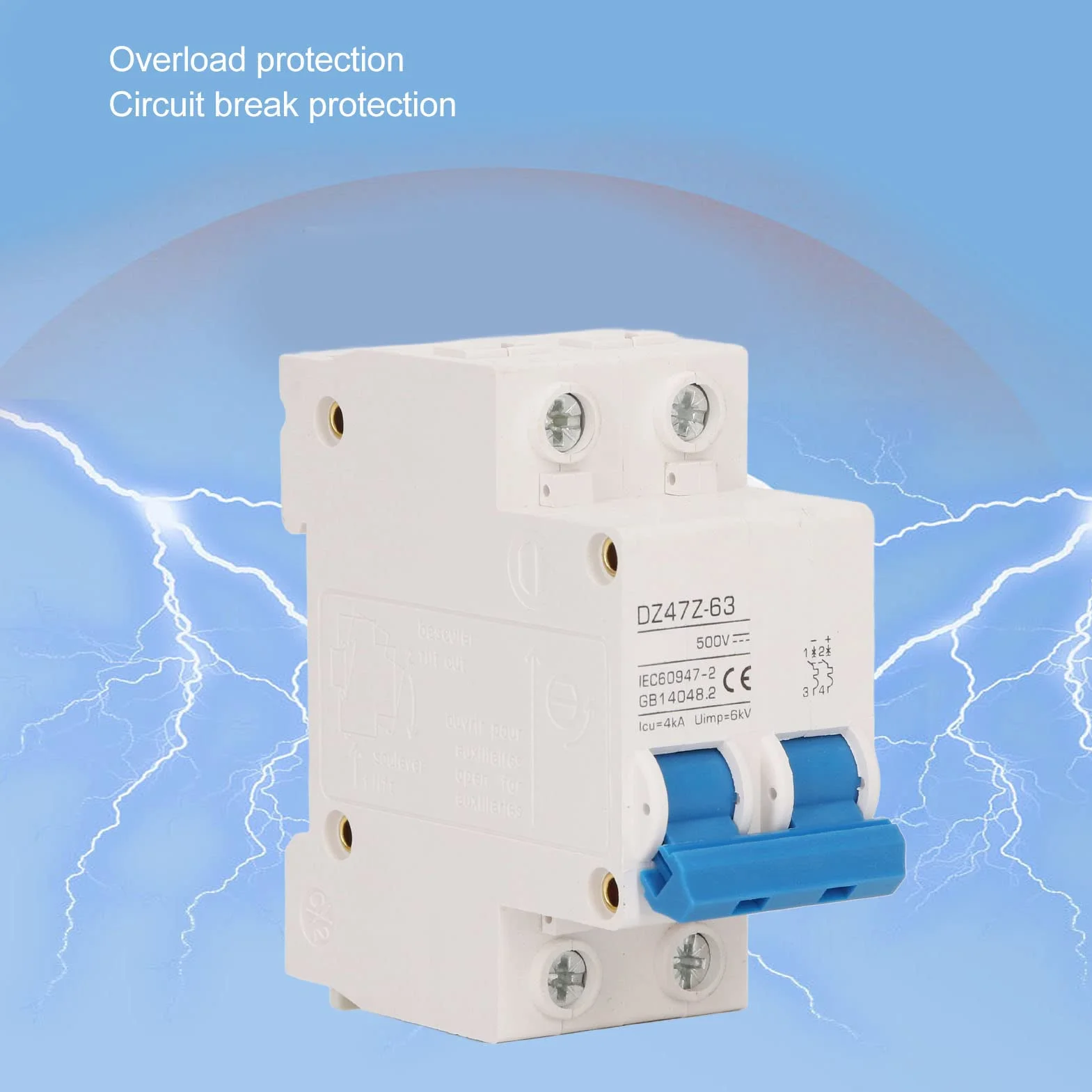 FILFEEL Wyłącznik 2P DC 4kA Icu 6kV Uimp Szybkie Wyzwalanie dla Systemów Fotowoltaicznych i Nie Tylko (20A)