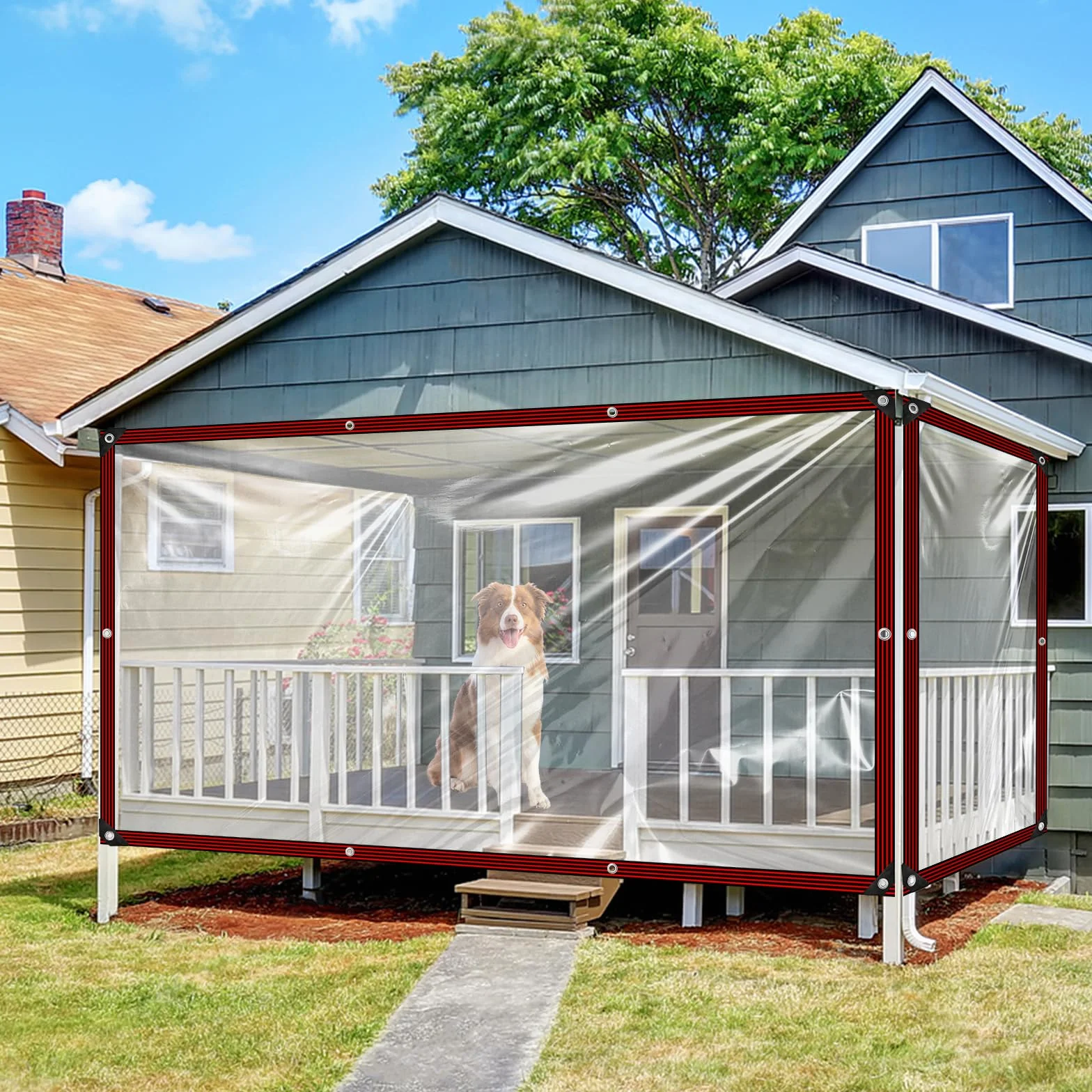 Przezroczysta plandeka – 2 x 3 m, wodoszczelna, z oczkami, przezroczysta, do domku wodnego, plandeka ogrodowa, plandeka ochronna na taras, balkon, do użytku na zewnątrz, do wiaty samochodowej