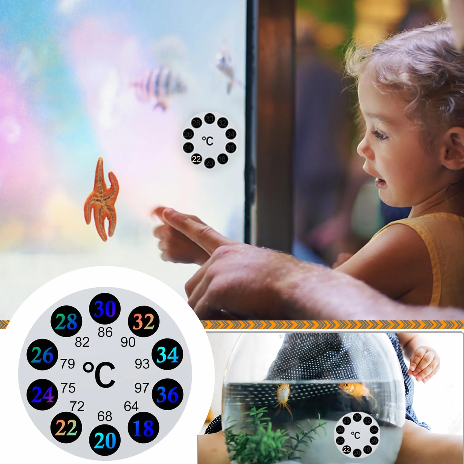 10 szt. samoprzylepnych naklejek temperaturowych, zmiana koloru, cyfrowy wskaźnik temperatury do akwarium, na butelki na mleko