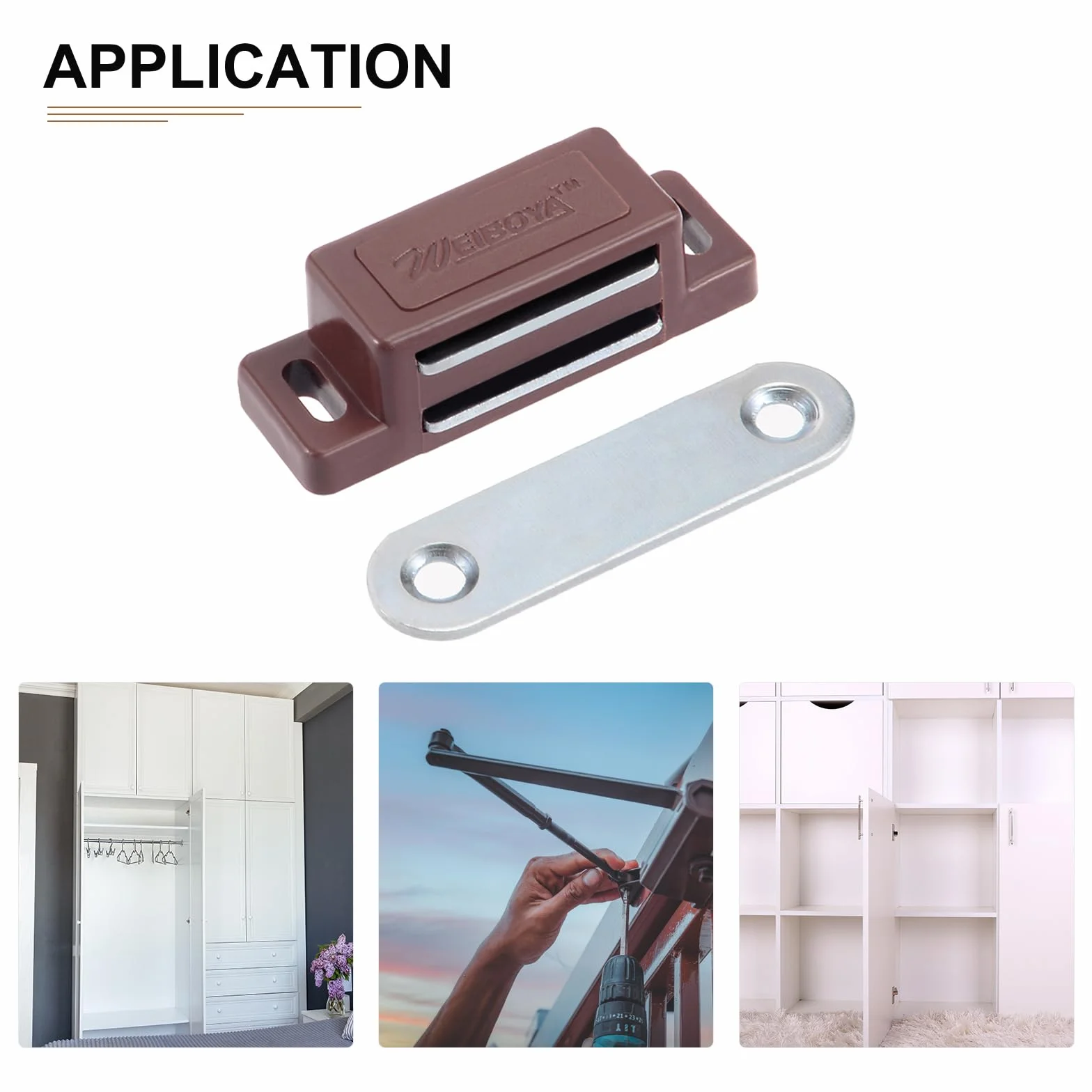 Magnesy zatrzaskowe do szafek 46 x 15 mm 8 sztuk tworzywo ABS brązowy