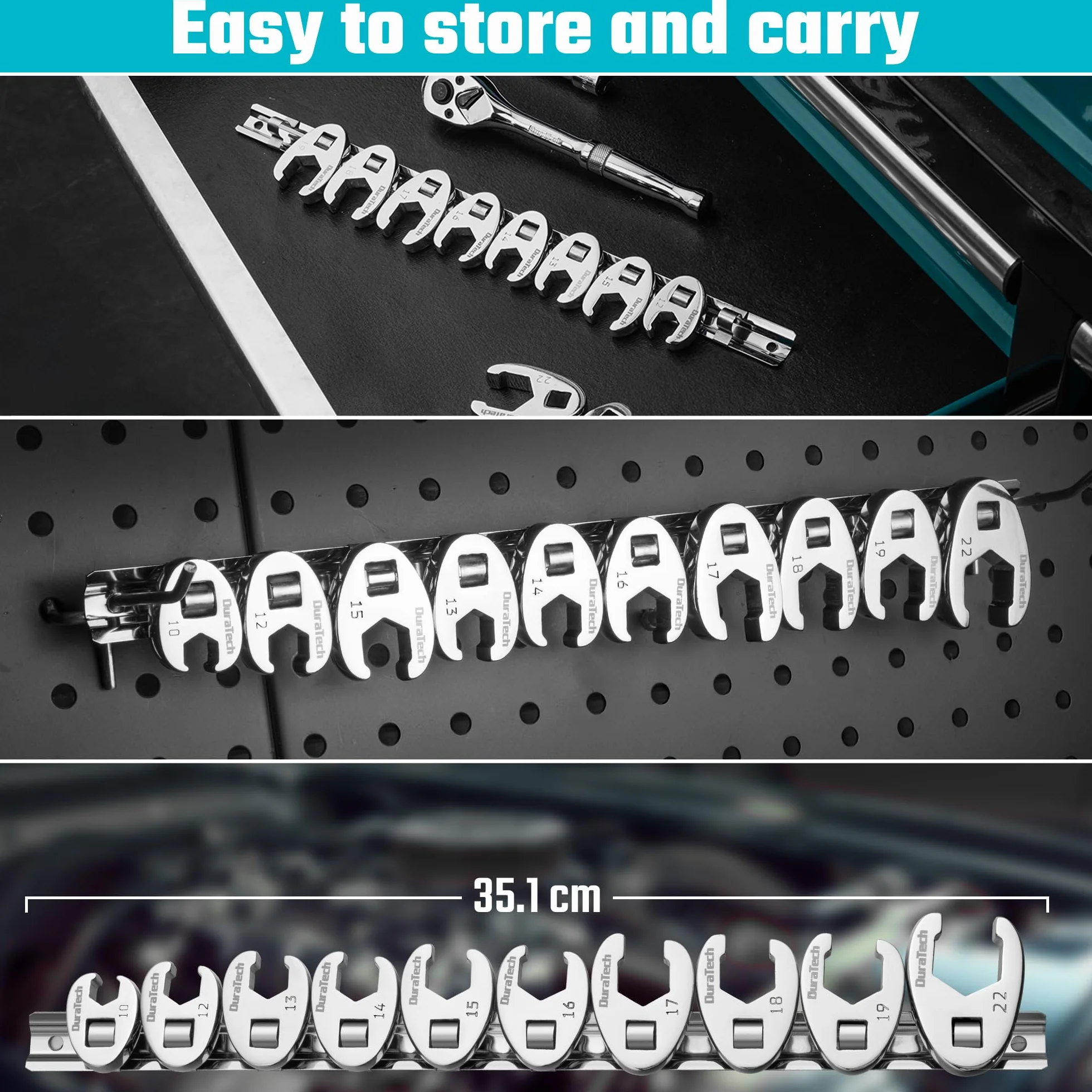 DURATECH 10-częściowy zestaw kluczy widełkowych 3/8" 10-22mm chromowany