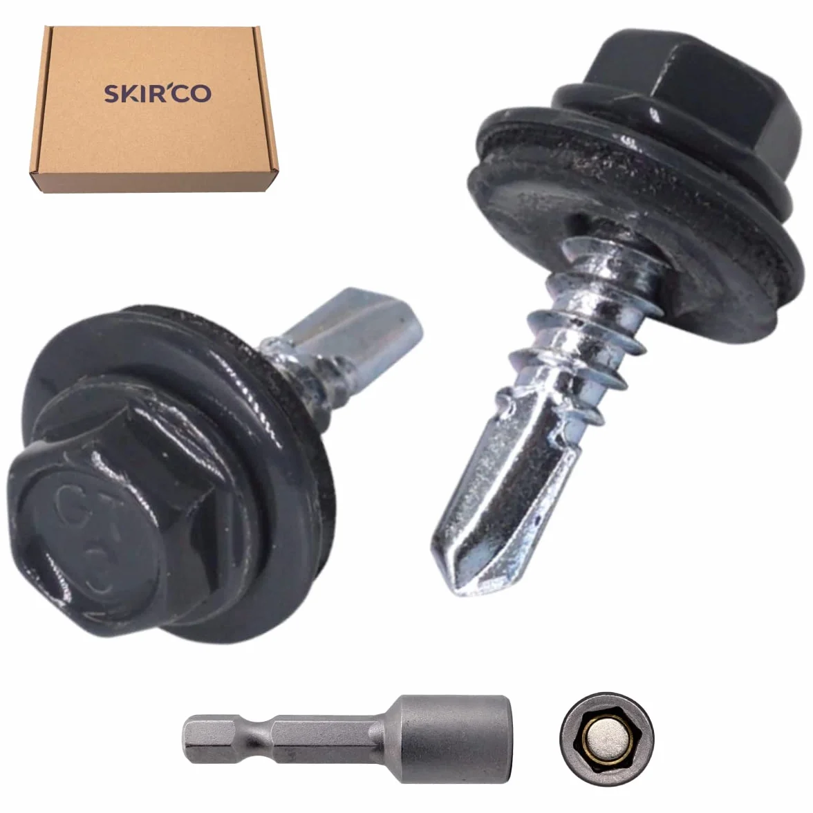 SKIR'CO (300 szt.) Metalowe śruby dachowe, 4,8 x 19 mm, malowane śruby samoniercące z podkładkami EPDM, śruba z blachy sześciokątnej (antracyt szary RAL 7016)