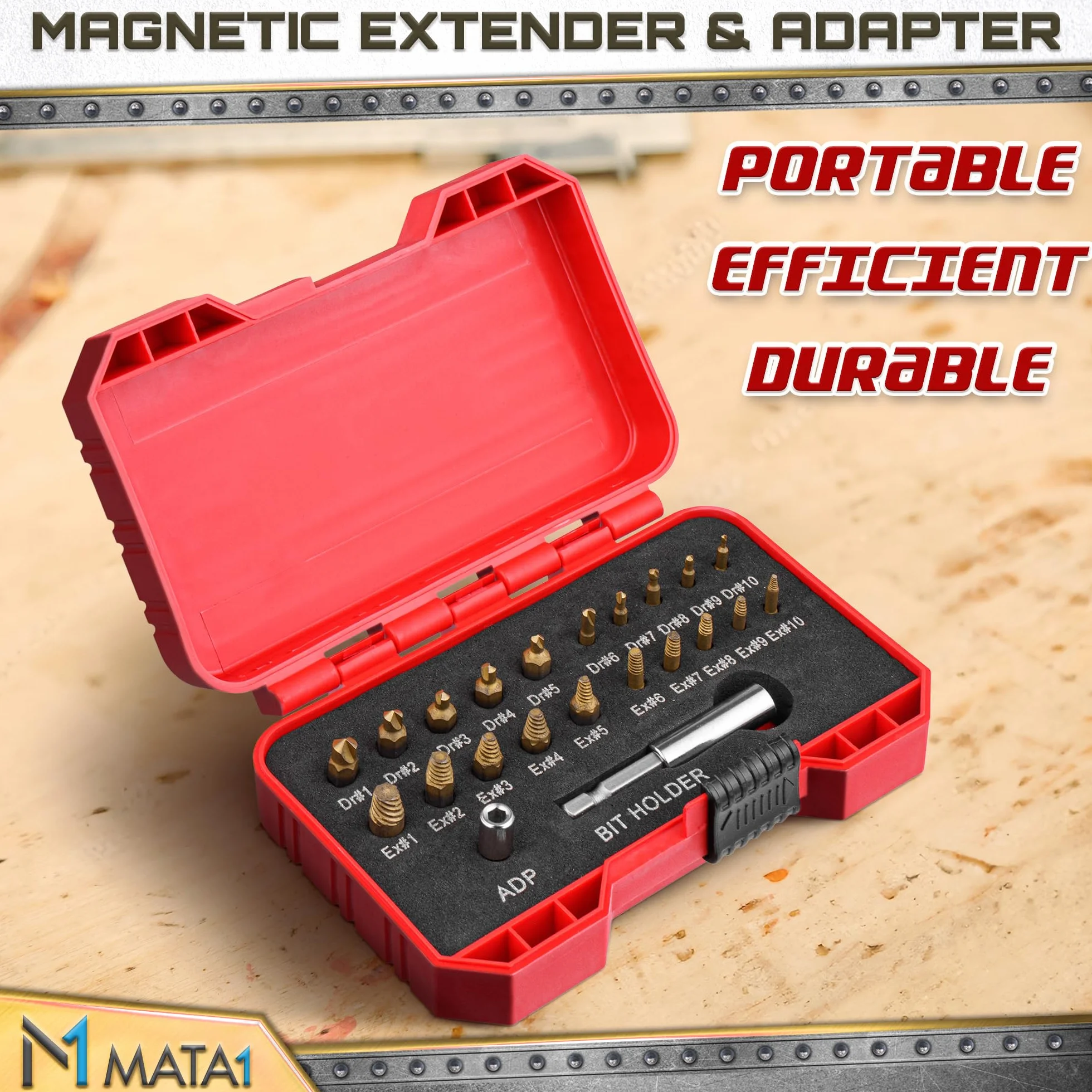 Titanium Screw Extractor Set for Broken & Damaged Screws - 22 pc, Silver & Gold - Remover Kit with Drill Bits, Extractors, Bit Extension & Socket Adapter