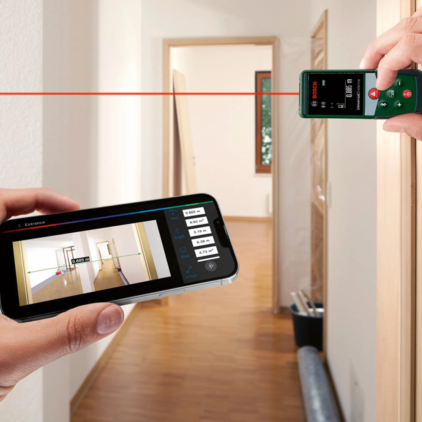 Bosch Dalmierz laserowy UniversalDistance 50 C (precyzyjny pomiar odległości w zakresie do 50 m, komunikacja przez Bluetooth, funkcje pomiarowe, opakowanie kartonowe E-Commerce)