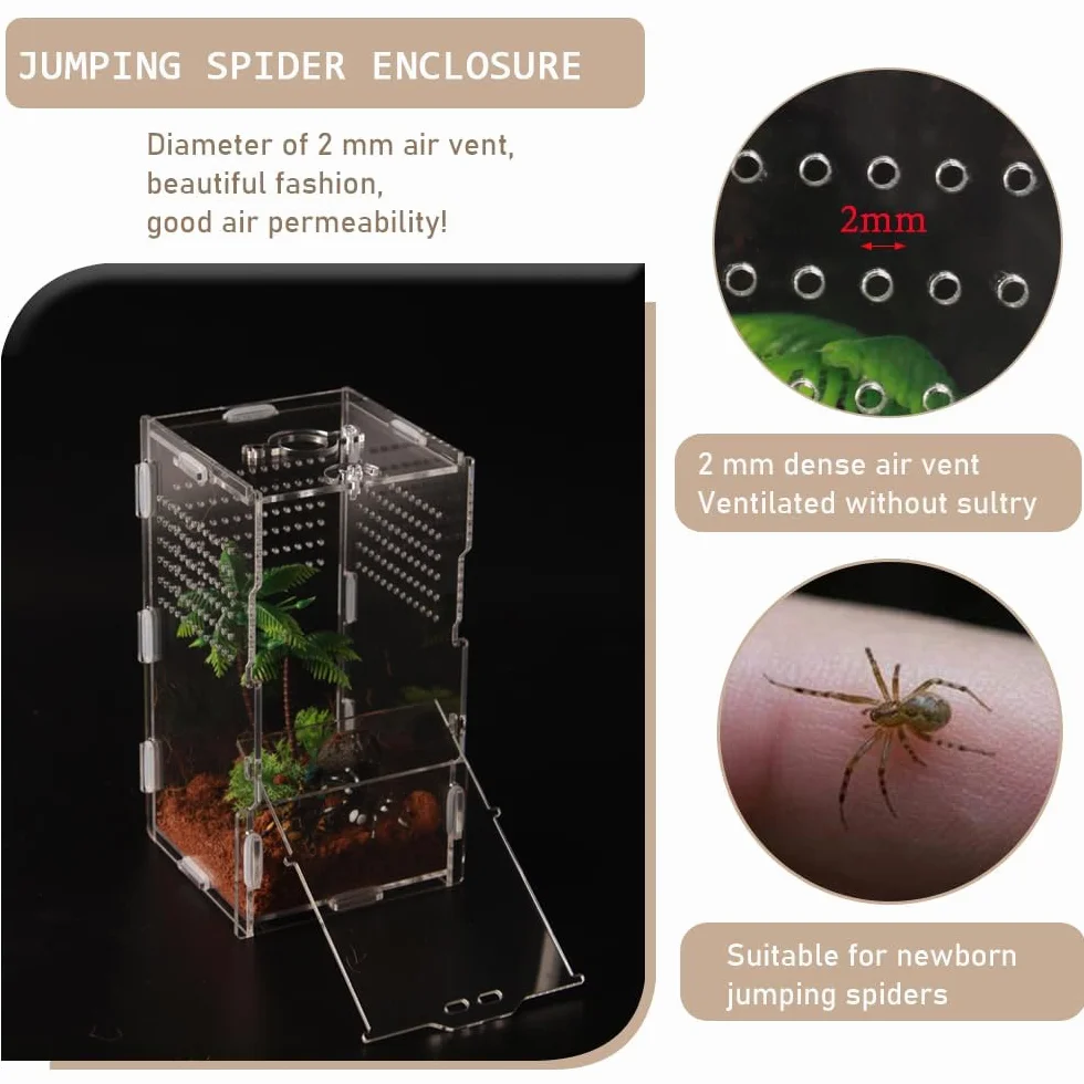 Akrylowe mini pudełko transportowe gadów, 360°, przezroczyste pudełko do hodowli ślimaków, tarantuli, jaszczurek, skorpionów, chrząszczy (20 x 10 x 10 cm)