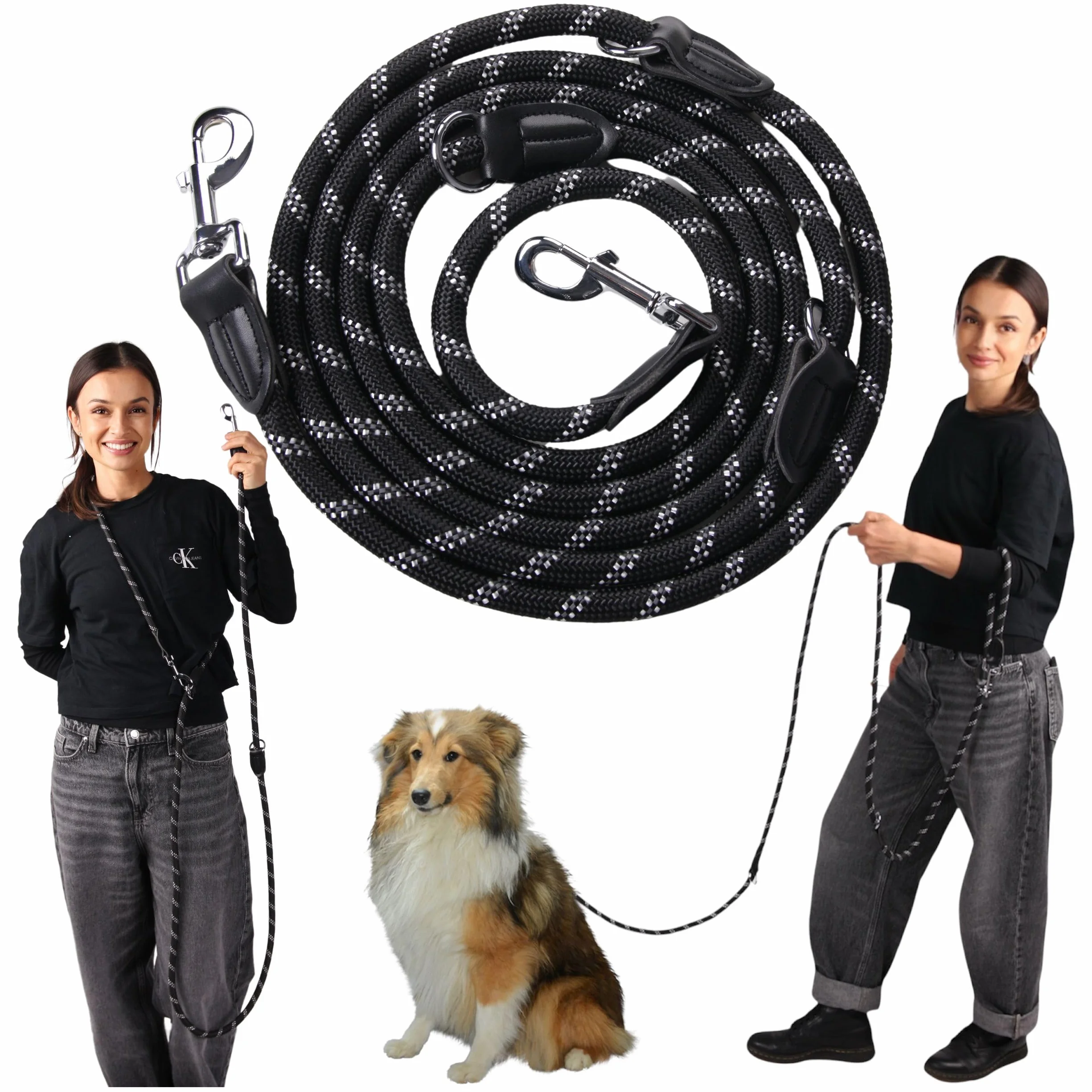 Smycz Treningowa Odblaskowa Lina 11mm 3m z Przepięciami dla Psa