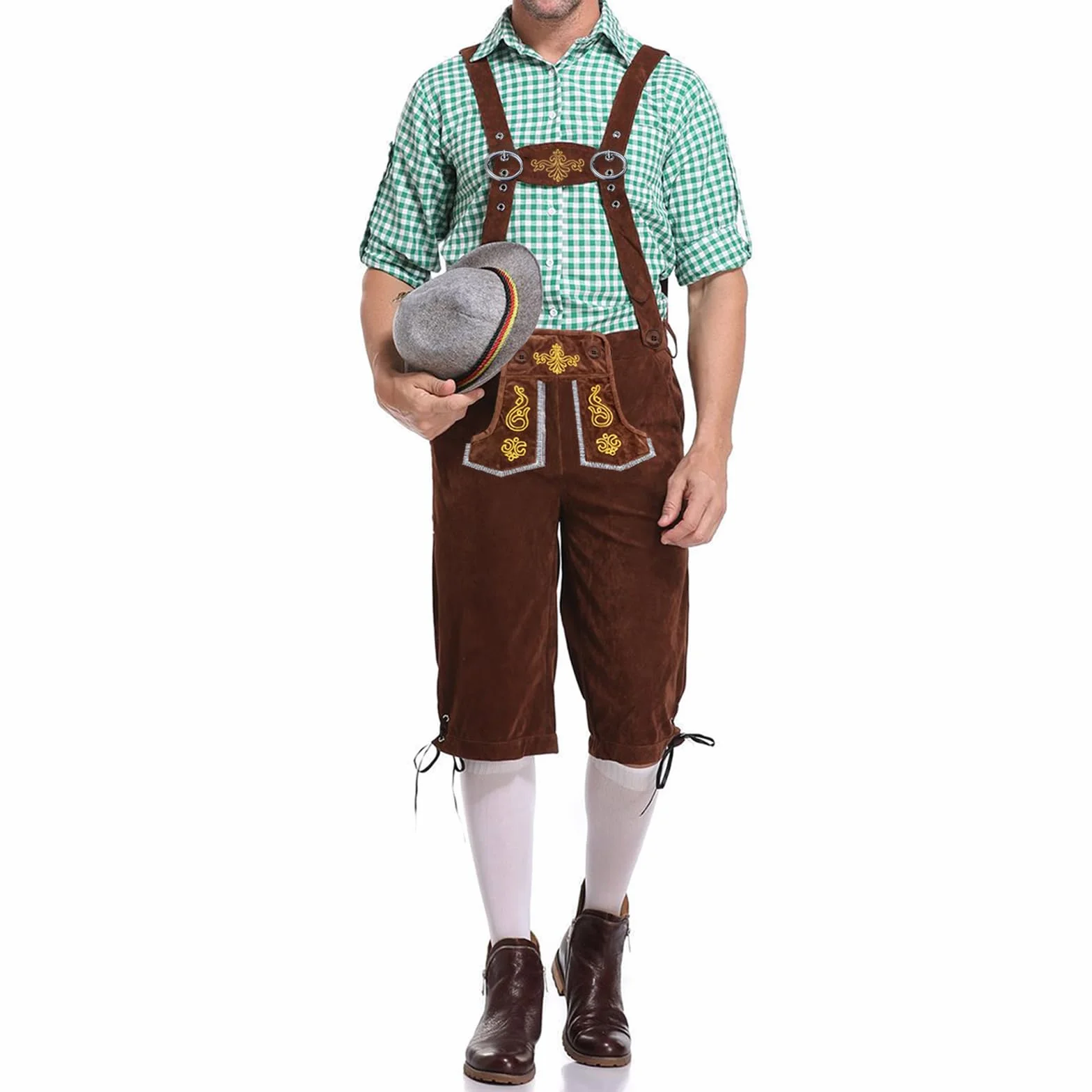 Lederhosen spodnie skórzane, męskie spodnie Oktoberfest, spodnie skórzane, bawarskie, brązowe