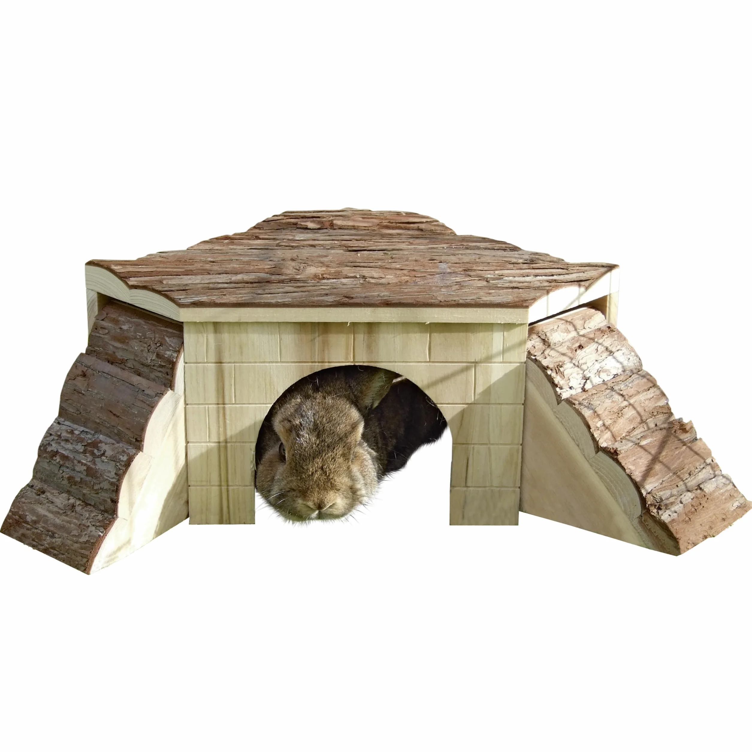 Kerbl Gineau domek świnia z rampami natura, 37 x 35 x 15 cm bez ramp 25 x 25 x 15 cm