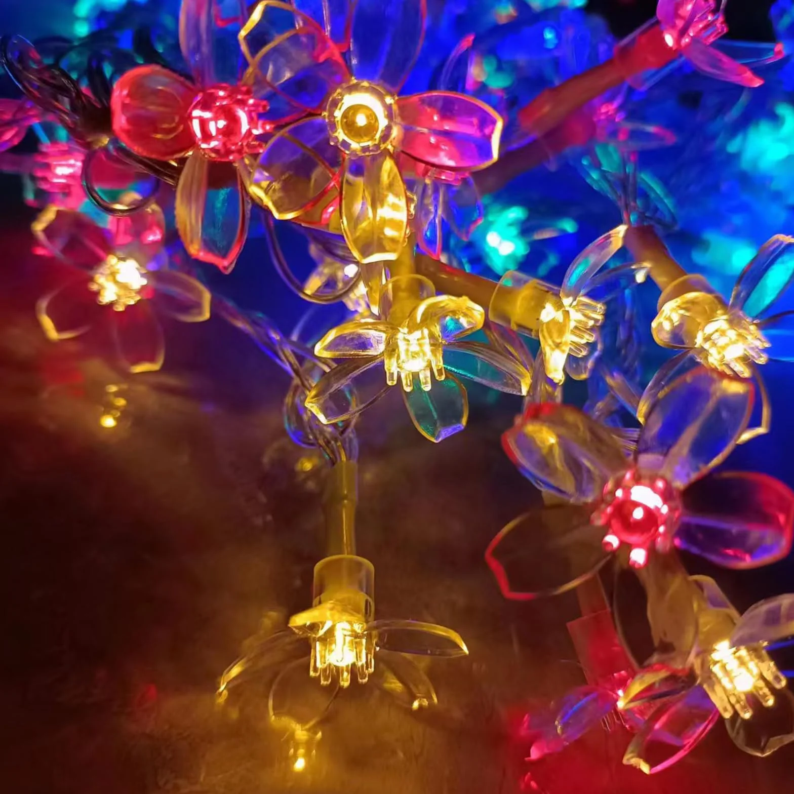 ENLACE Łańcuch świetlny z kwiatami wiśni, 3 m, 20 diod LED, zasilany bateriami, kolorowy łańcuch świetlny do ogrodu, na wesele, do wnętrz, na zewnątrz, taras, drzewa, dekoracja na imprezę