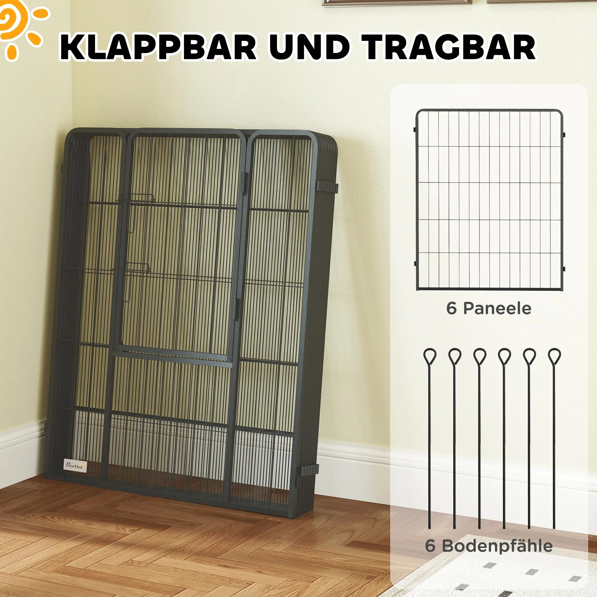 PawHut 6-częściowy kojec "zrób to sam" dla szczeniaków, 100 cm wysokości, z drzwiami i wybiegiem
