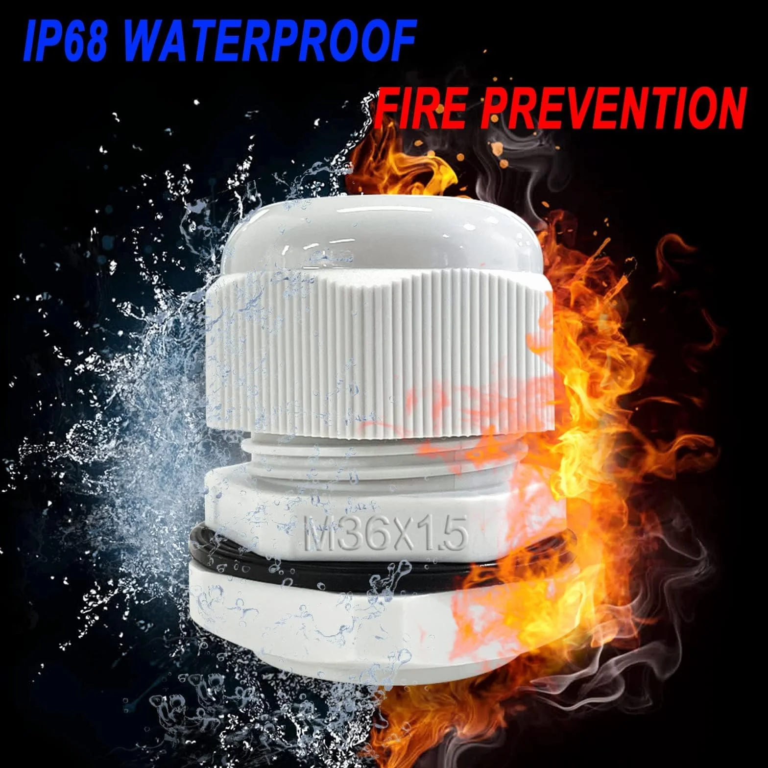 Bolatus 6 sztuk dławnica kablowa M36 x 1,5 szary przepust kablowy IP68 wodoszczelny Fire Prevention dławnica kablowa z przeciwnakrętką do przeprowadzenia kabli
