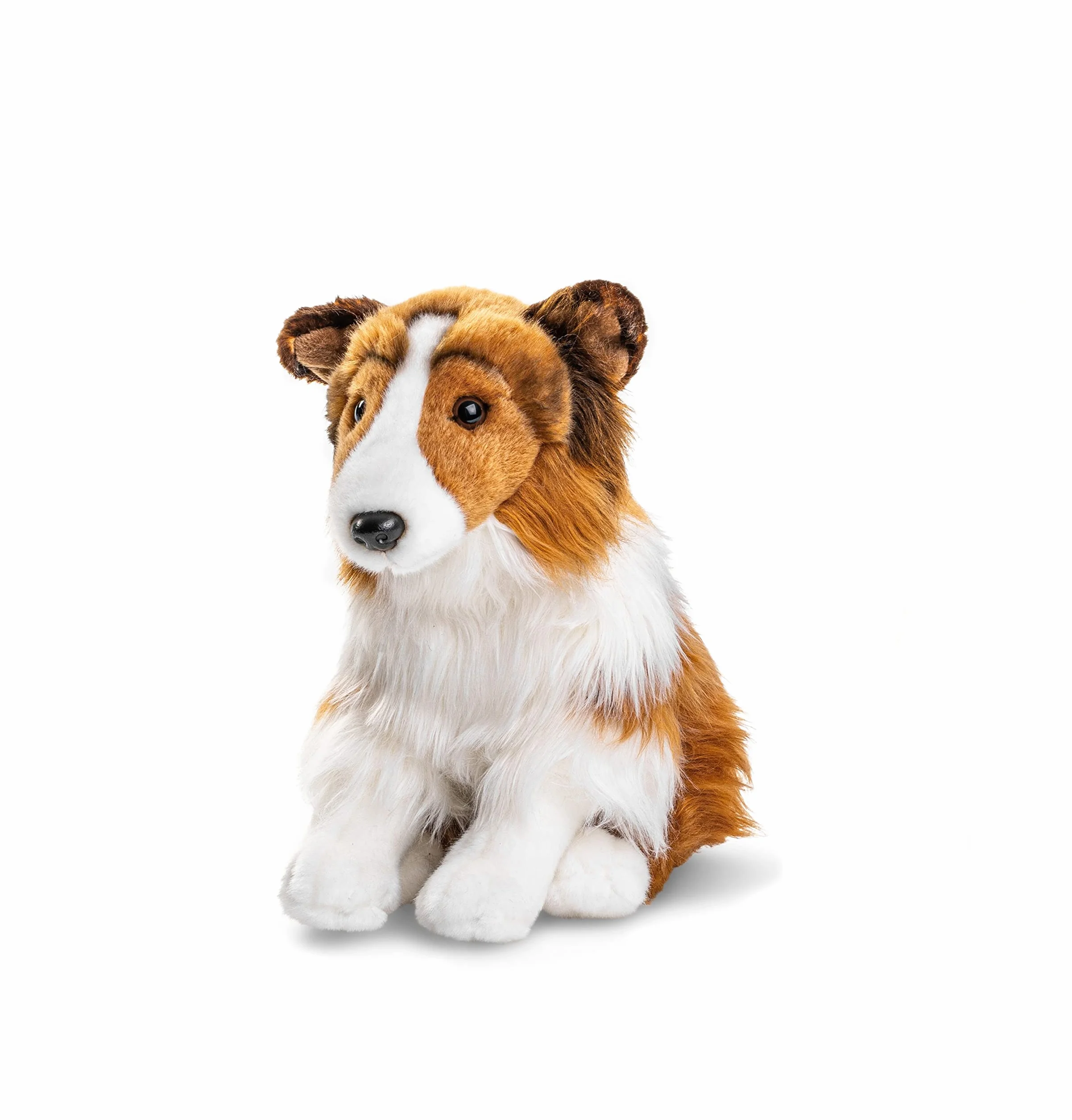 Uni-Toys - Kostka z długimi włosami, siedząca - twarz biało-brązowa - 27 cm (wysokość) - pluszowy pies, Collie, zwierzę domowe - pluszowa zabawka, przytulanka