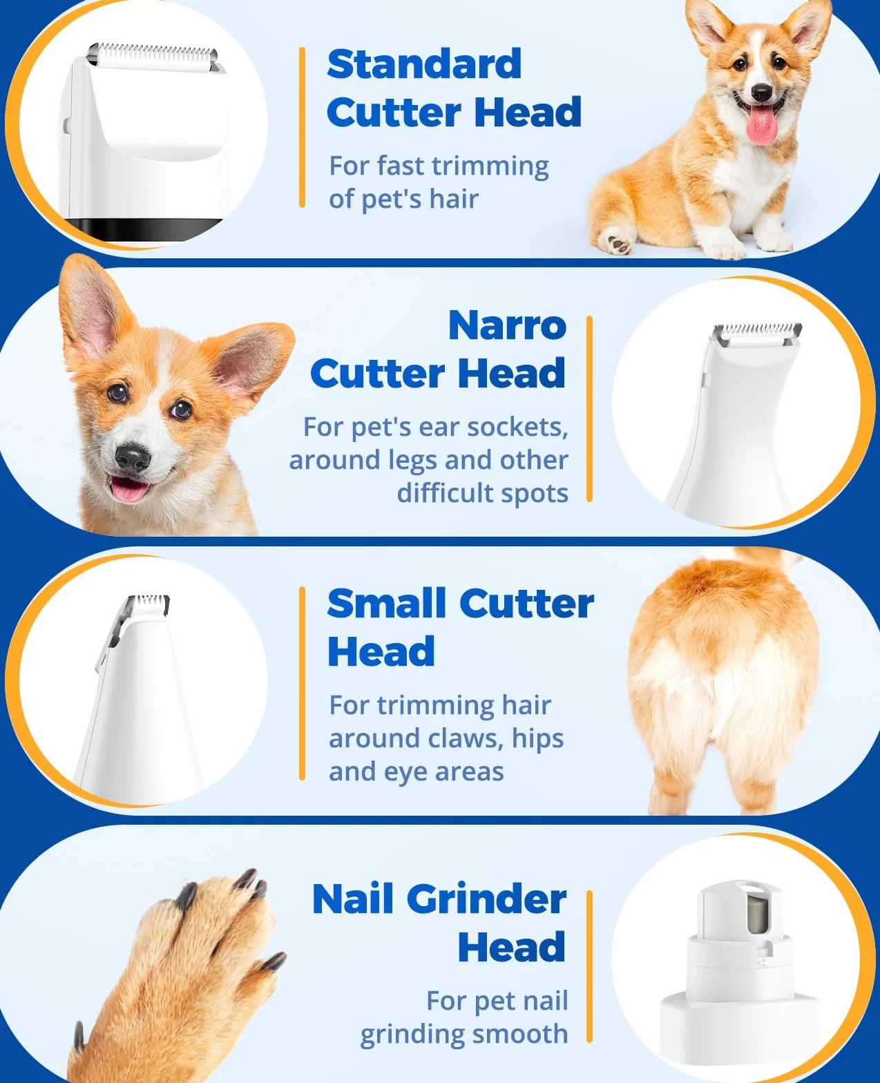 oneisall 4 w 1 Cicha maszynka do strzyżenia psów i kotów, akumulatorowa, 4 główki