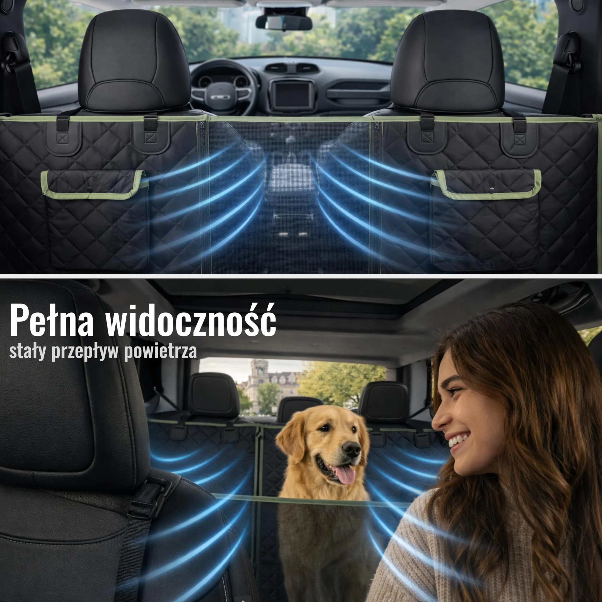 Mata dla Psa do Samochodu 6-w-1 – Pokrowiec na Siedzenia dla Psa z 9 Zamkami, Wodoodporny Oxford 600D, Okno z Siatki, Ochrona Drzwi i Boczna, Mata Samochodowa dla Psa, Czarny