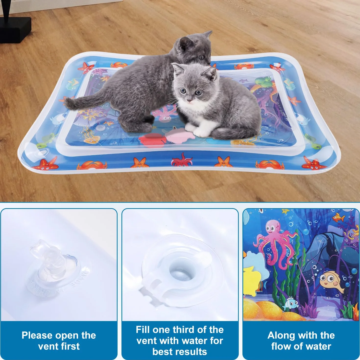 Mata do Zabawy z Woda dla Kota, Zabawa dla Zwierzat Domowych Zabawka do Zabawy w Wode Kitty Playmat Woda Chlodna Komfort Podkladka do Zabawy dla Kota Zabawka dla Psa Kot Zabawa w Wodzie Sama